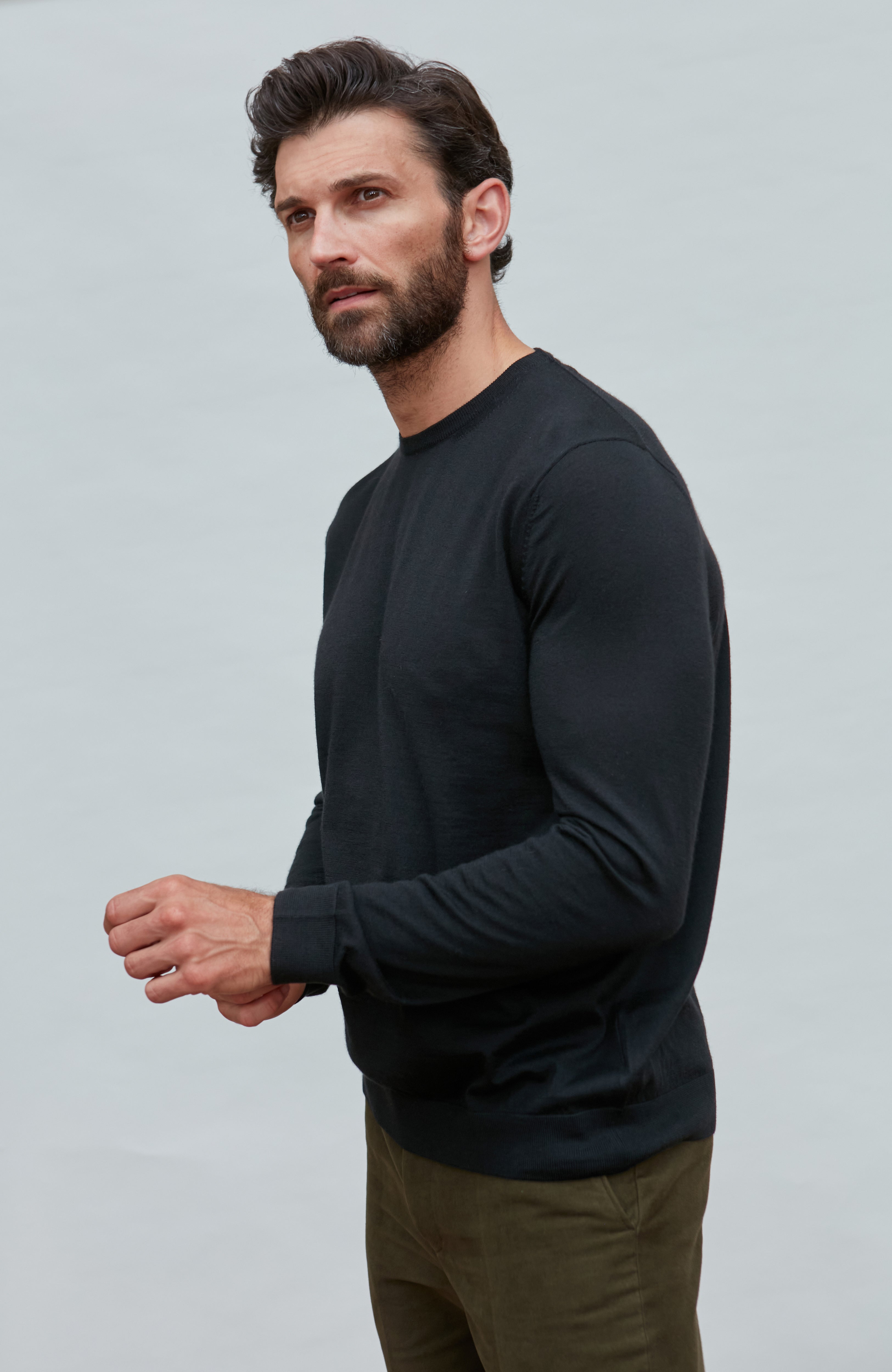 Mens Superfine Merino Silk Crew Neck Jumper