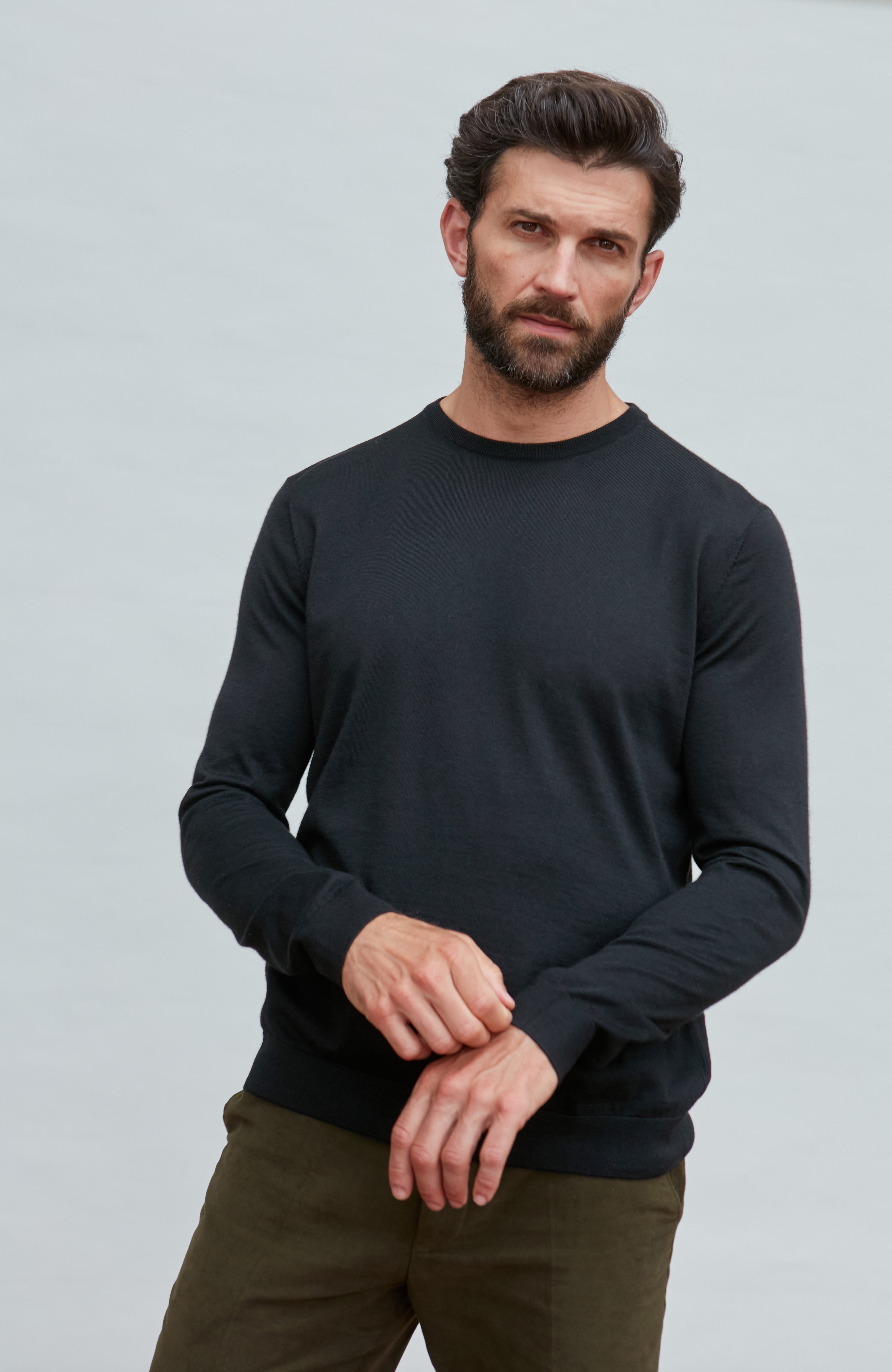 Mens Superfine Merino Silk Crew Neck Jumper
