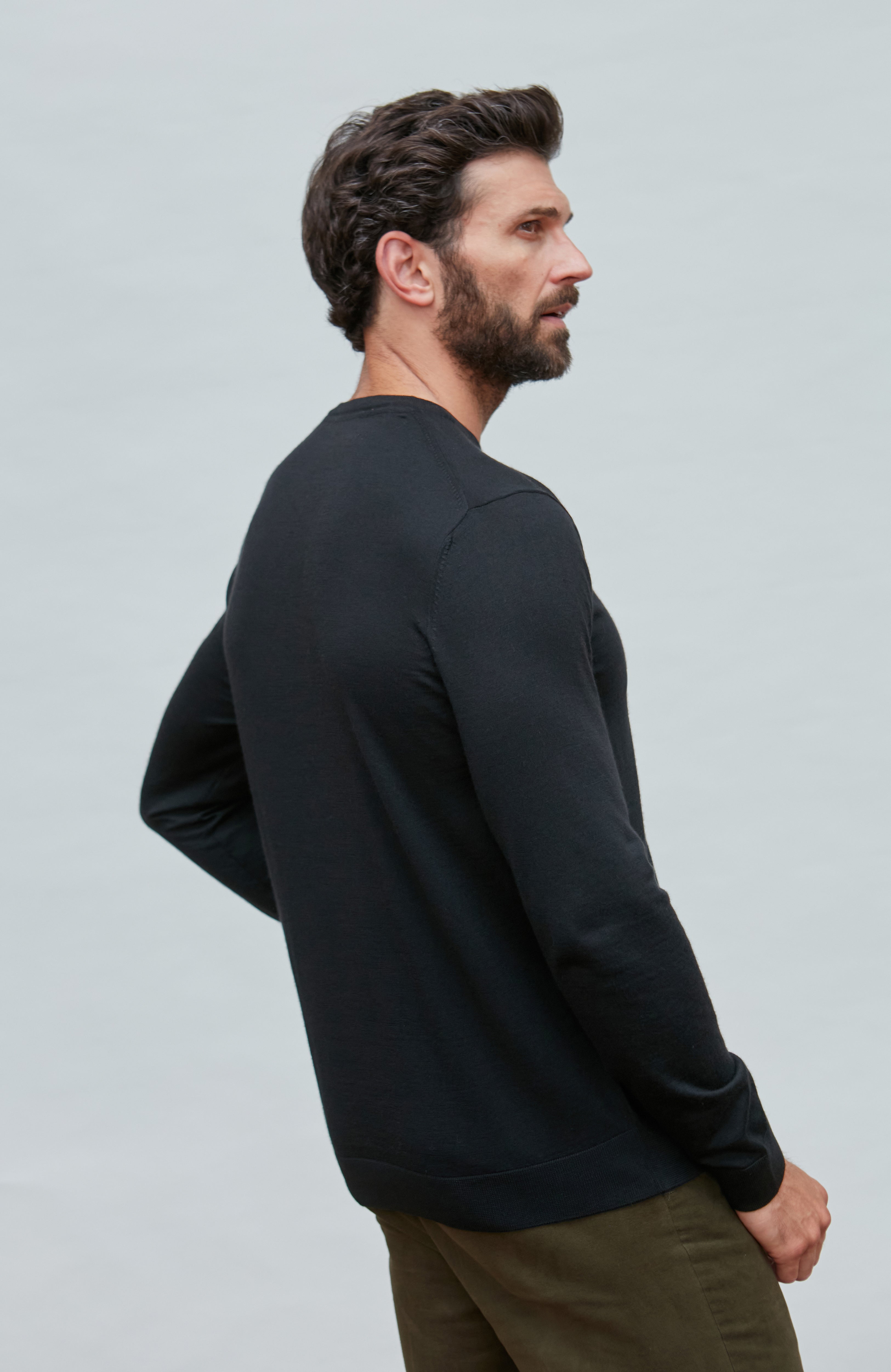 Mens Superfine Merino Silk Crew Neck Jumper