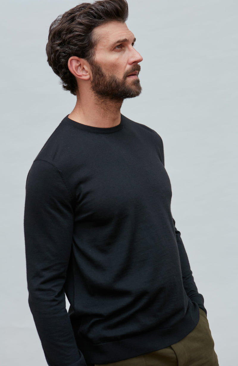 Mens Superfine Merino Silk Crew Neck Jumper