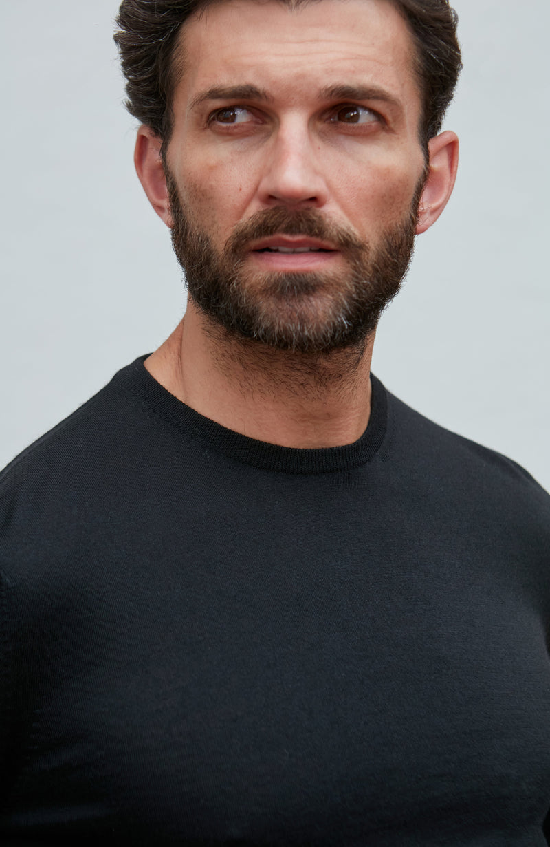 Mens Superfine Merino Silk Crew Neck Jumper