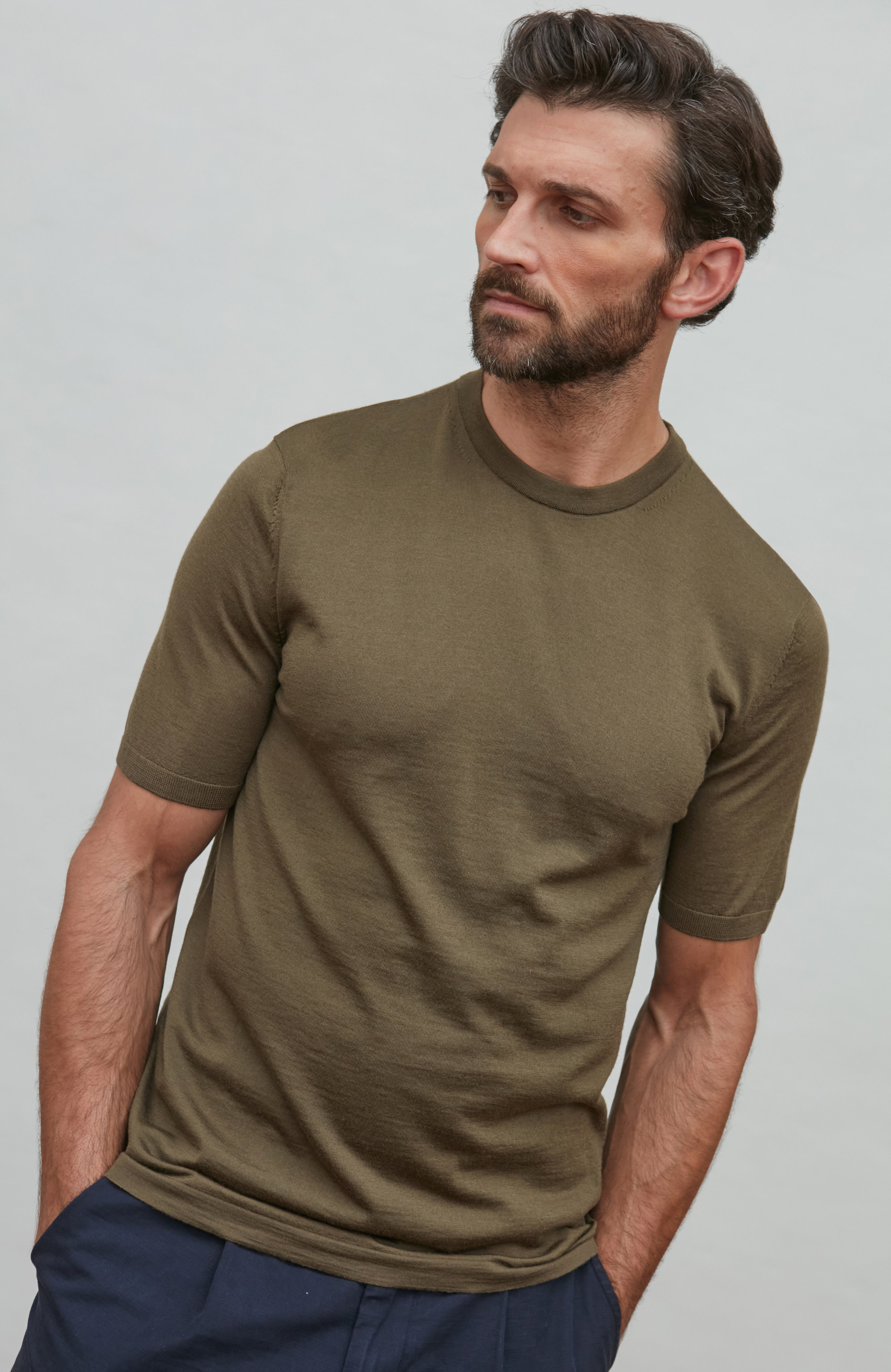 Mens Superfine Merino Wool Knitted T-Shirt