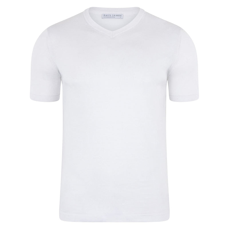 Mens Superfine Mercerised Cotton V Neck Knitted T-Shirt