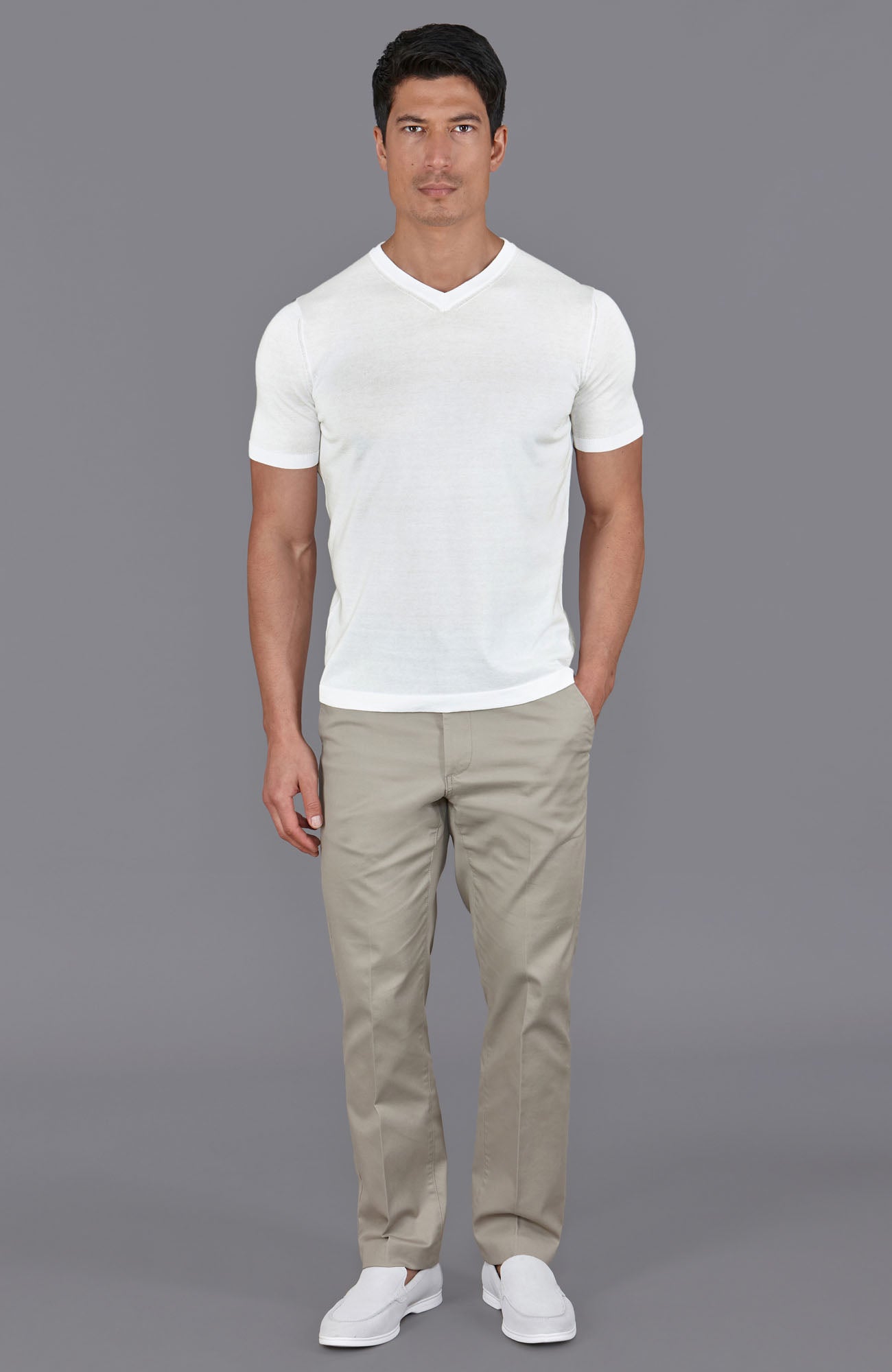 Mens Superfine Mercerised Cotton V Neck Knitted T-Shirt
