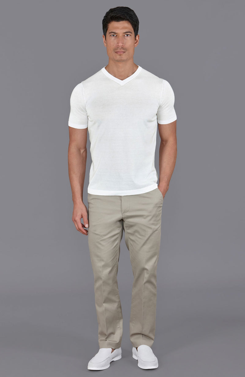 Mens Superfine Mercerised Cotton V Neck Knitted T-Shirt