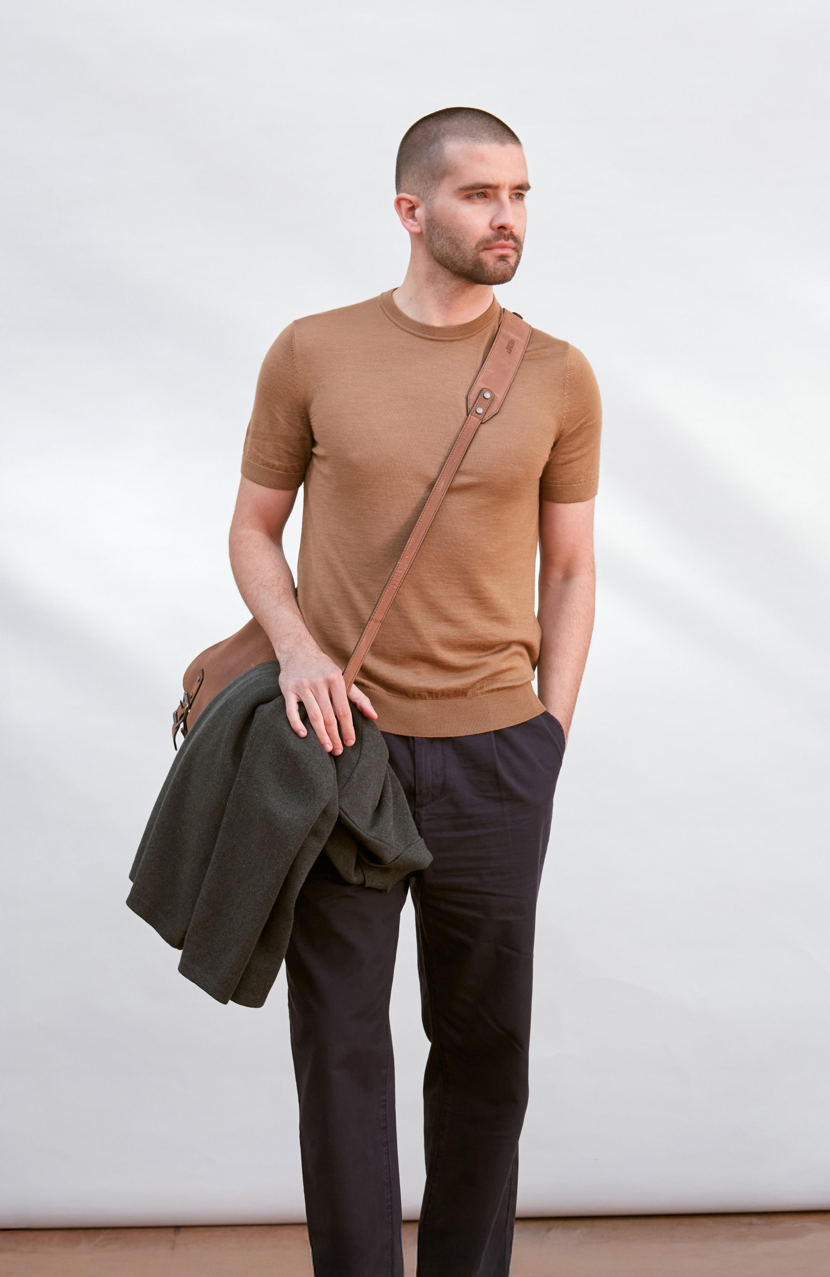 Mens Superfine Merino Silk Short Sleeve Jumper