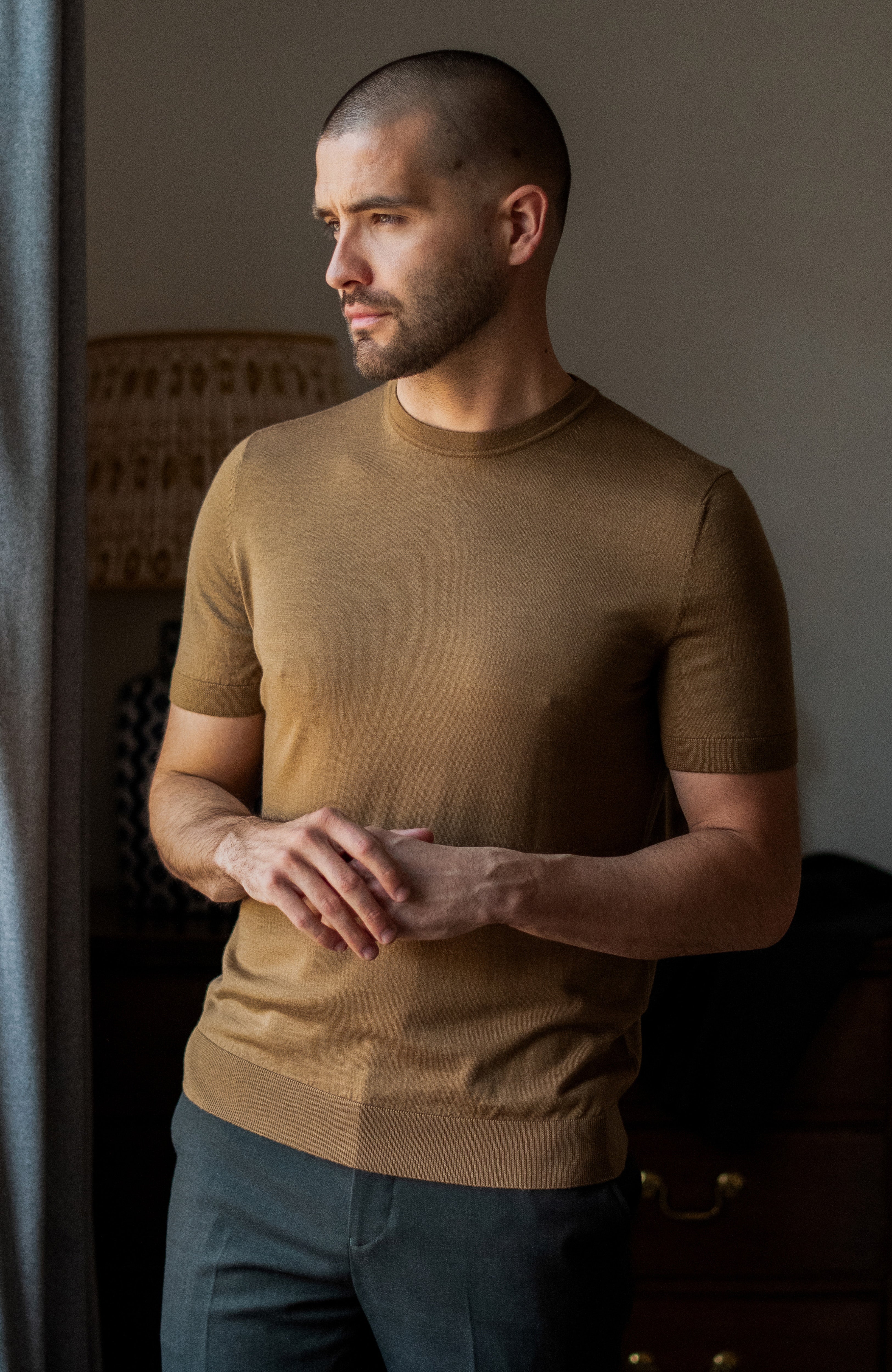 Mens Superfine Merino Silk Short Sleeve Jumper