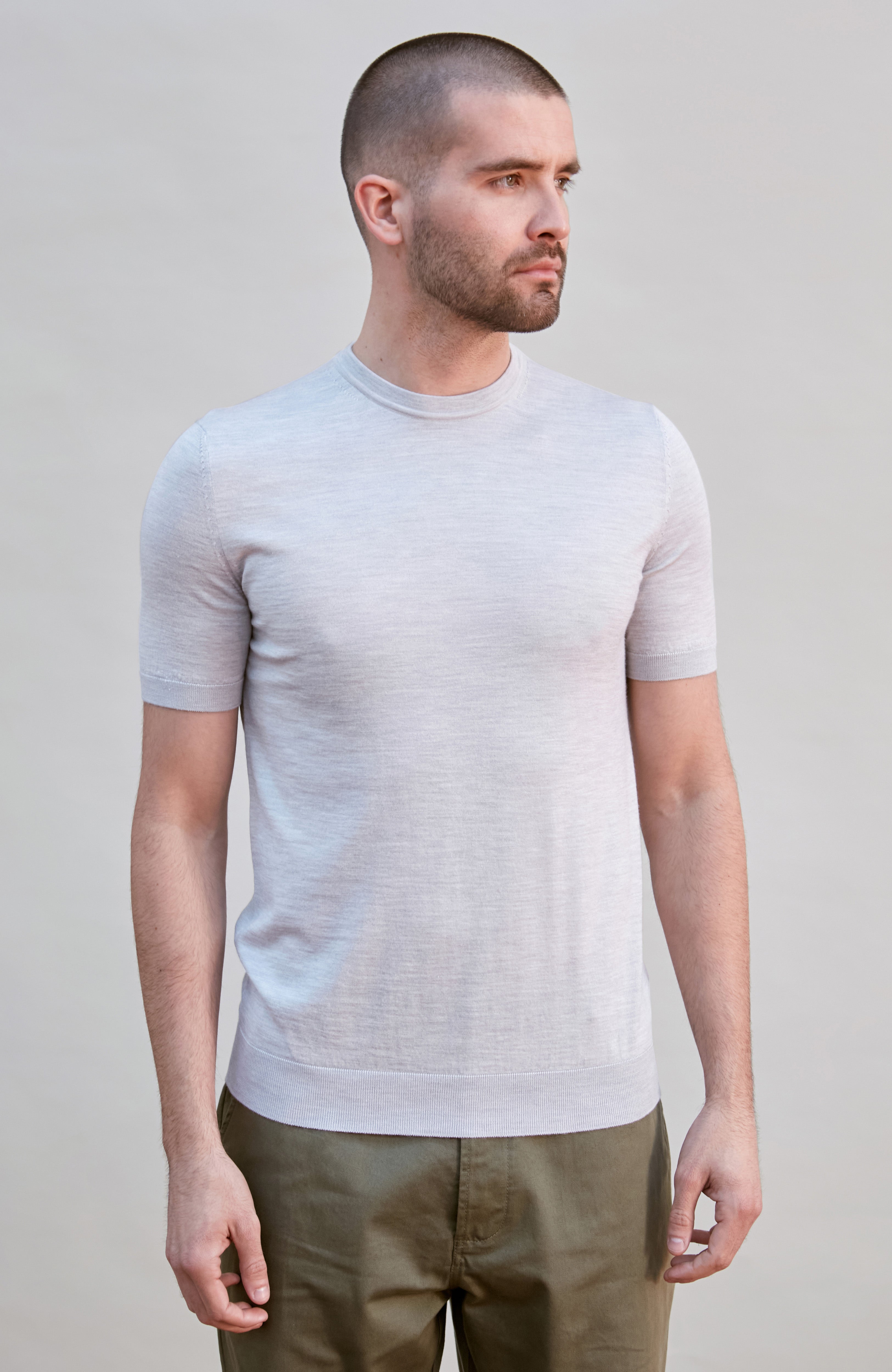 Mens Superfine Merino Silk Short Sleeve Jumper