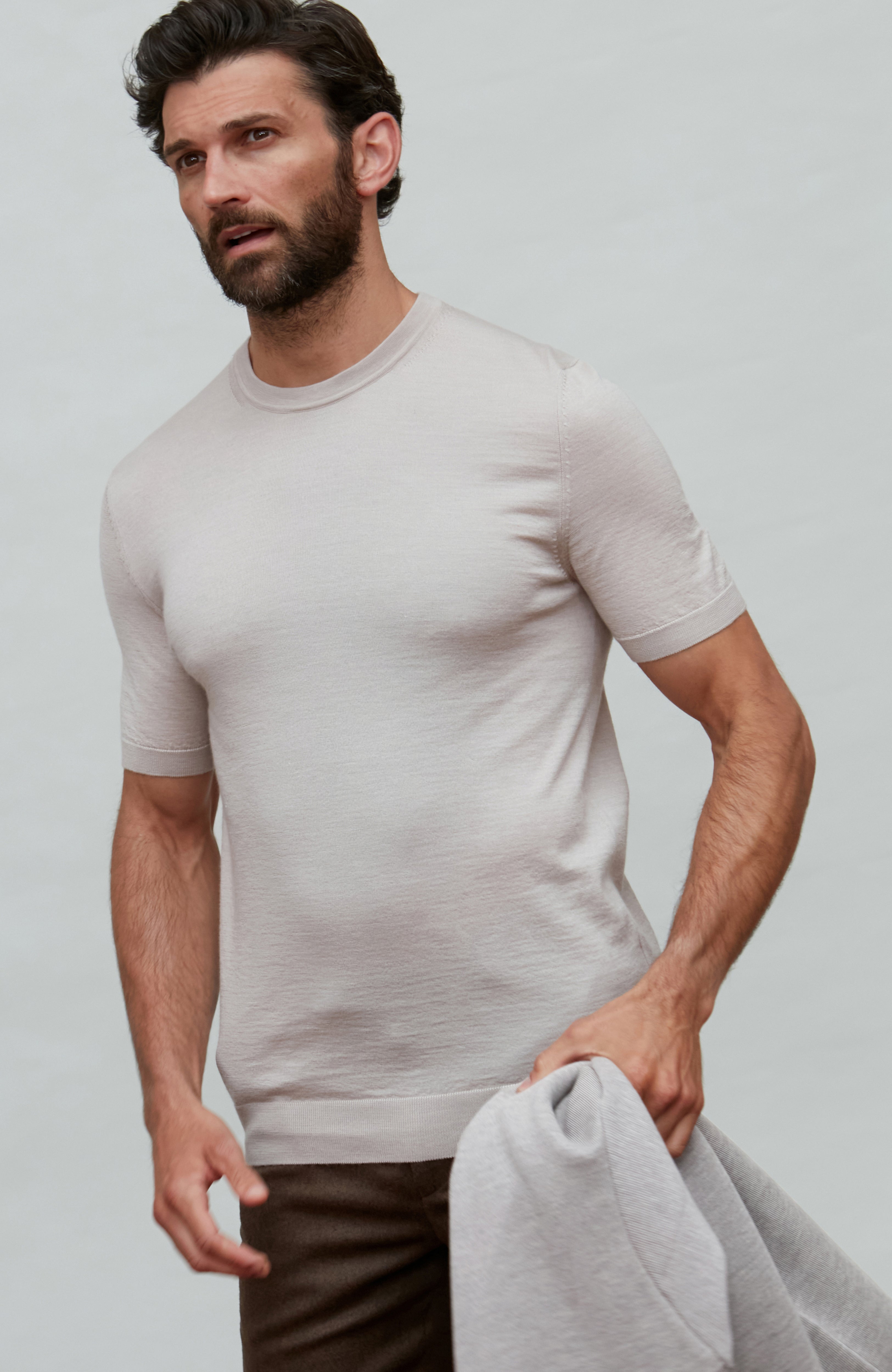 Mens Superfine Merino Silk Short Sleeve Jumper