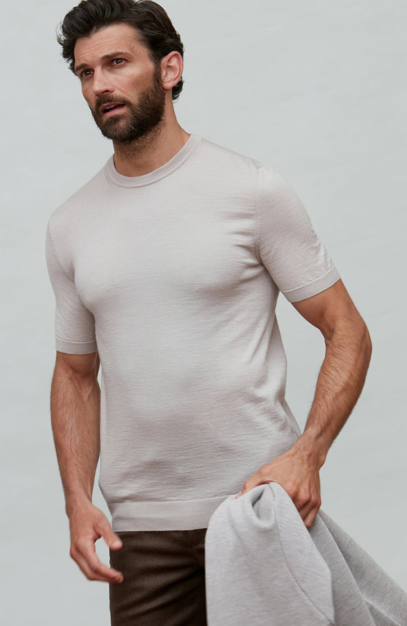Mens Superfine Merino Silk Short Sleeve Jumper