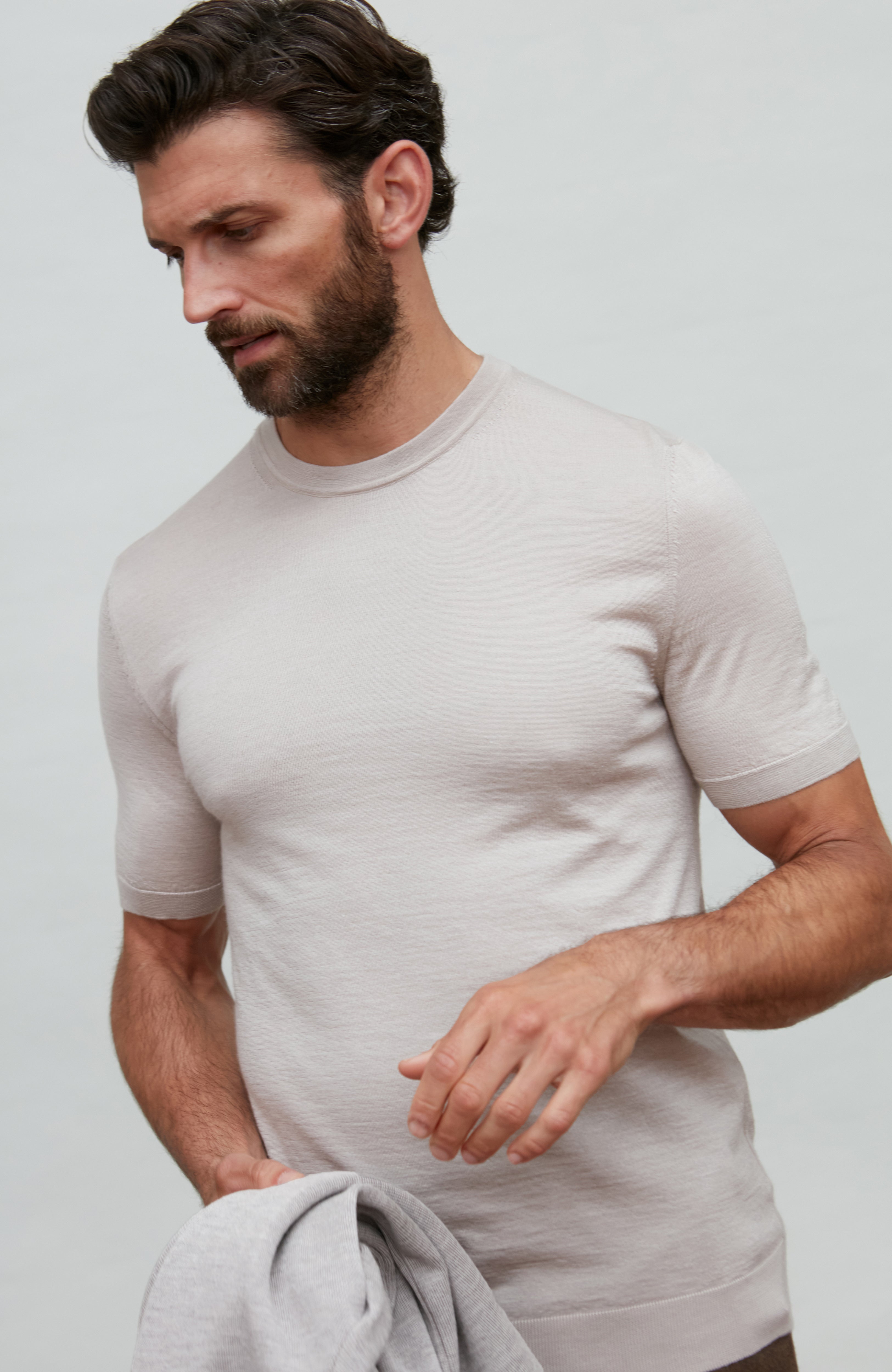 Mens Superfine Merino Silk Short Sleeve Jumper