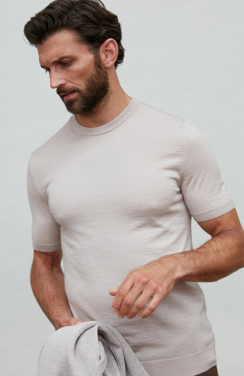 Mens Superfine Merino Silk Short Sleeve Jumper