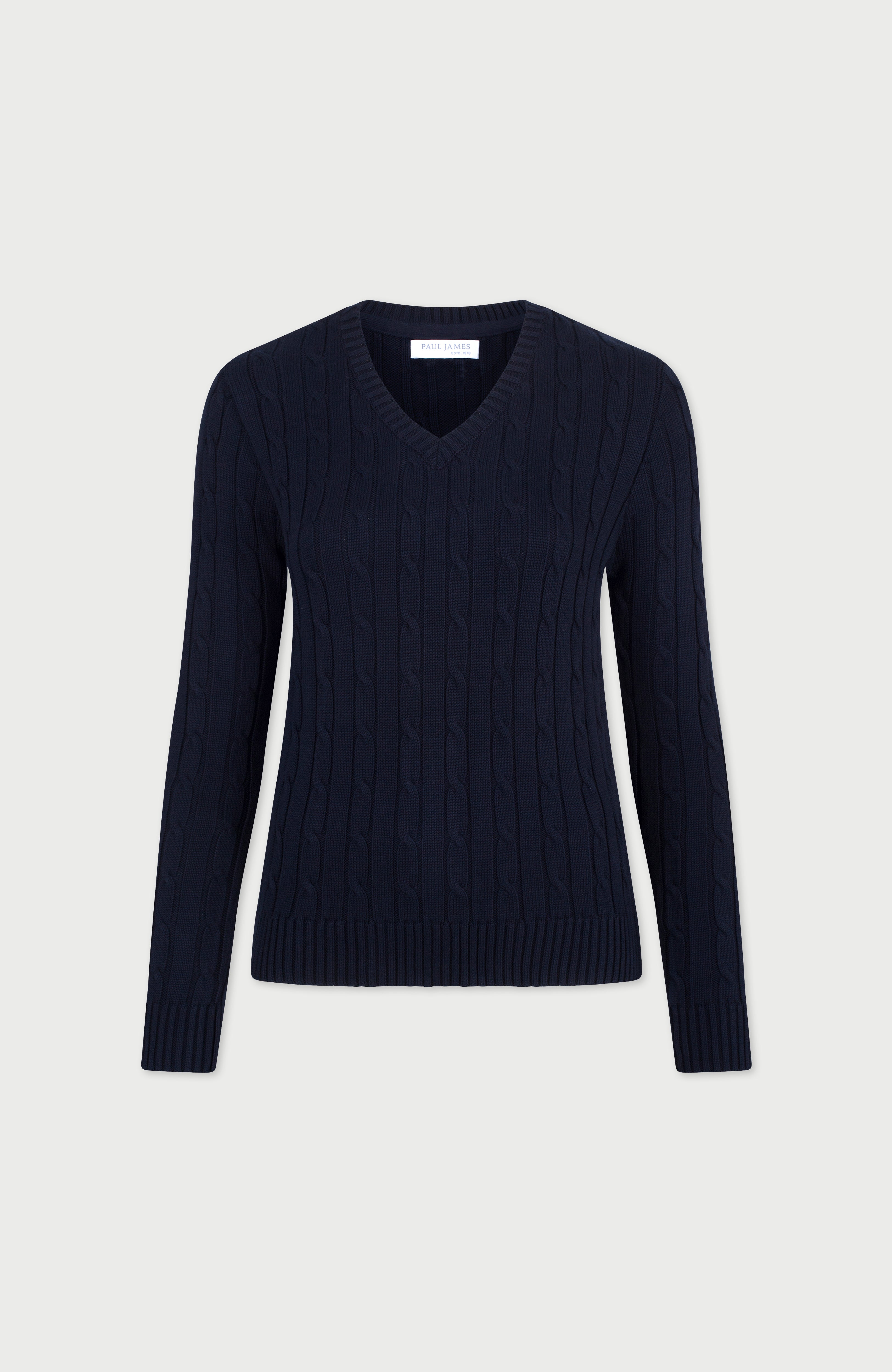 Womens Cotton Cable V Neck Jumper