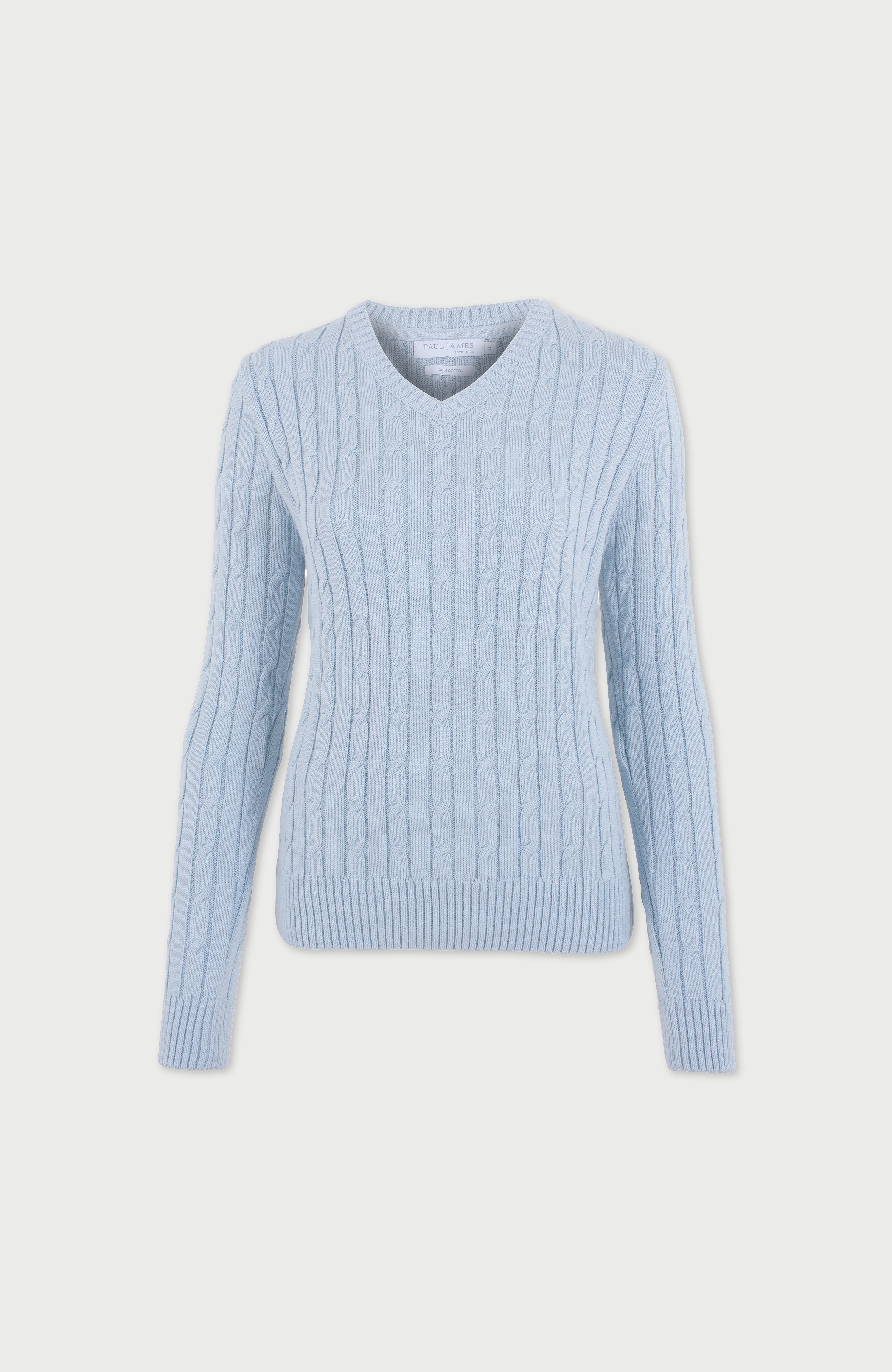 Womens Cotton Cable V Neck Jumper