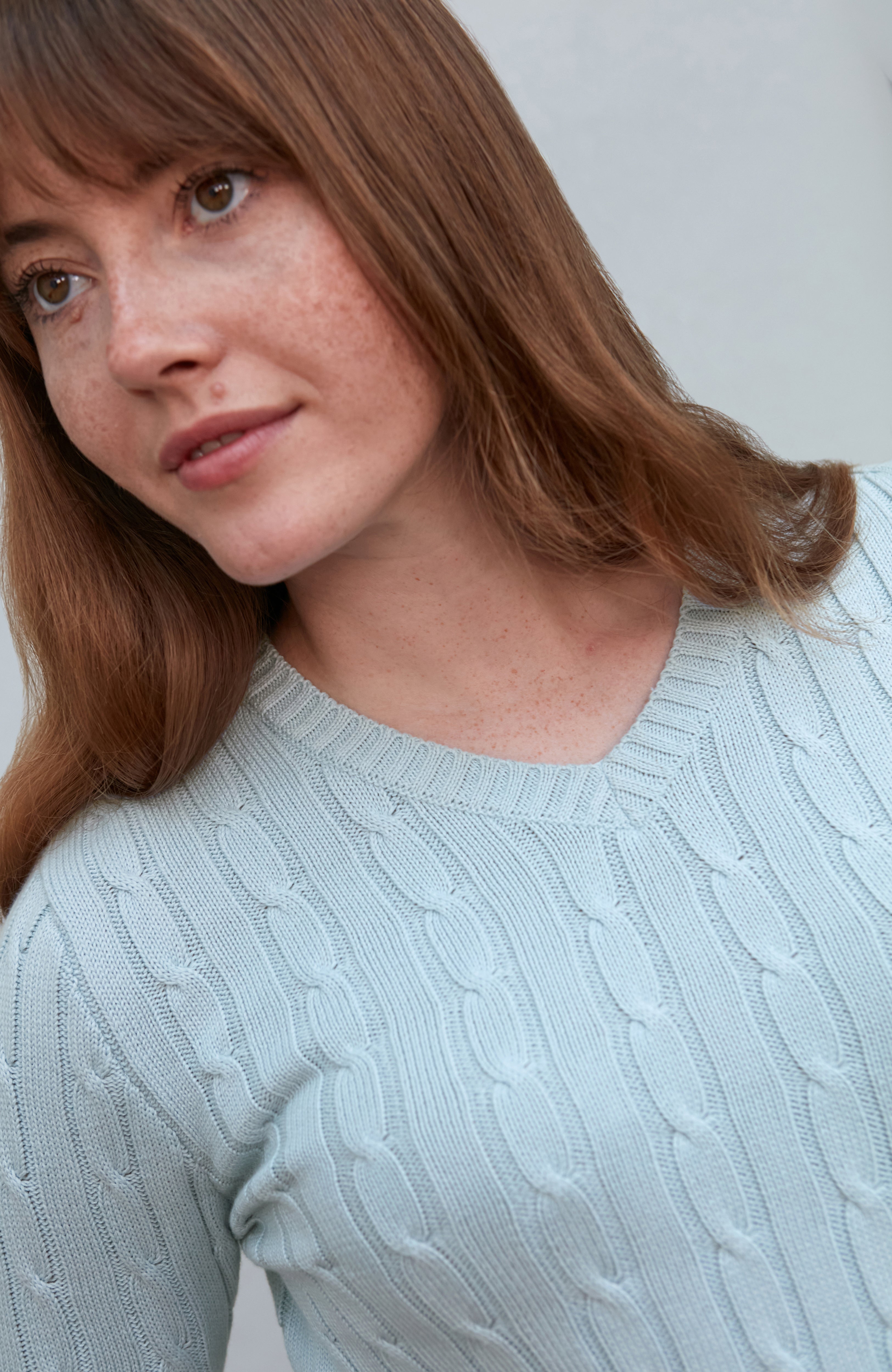 Womens Cotton Cable V Neck Jumper