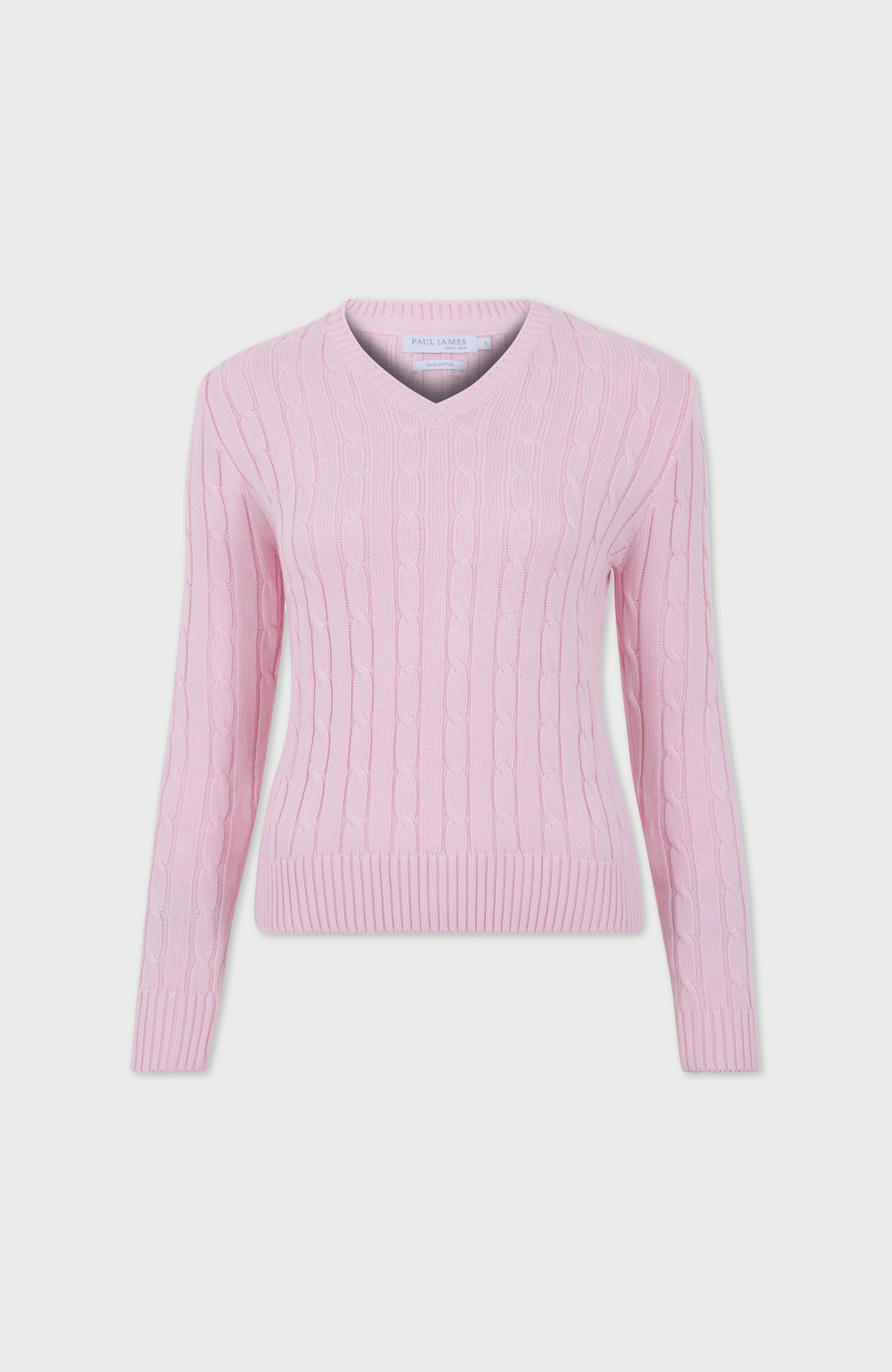Womens Cotton Cable V Neck Jumper