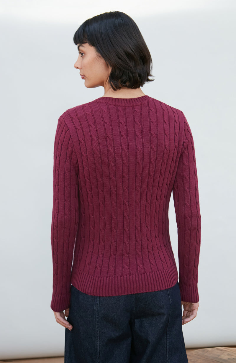 Womens Cotton Cable V Neck Jumper