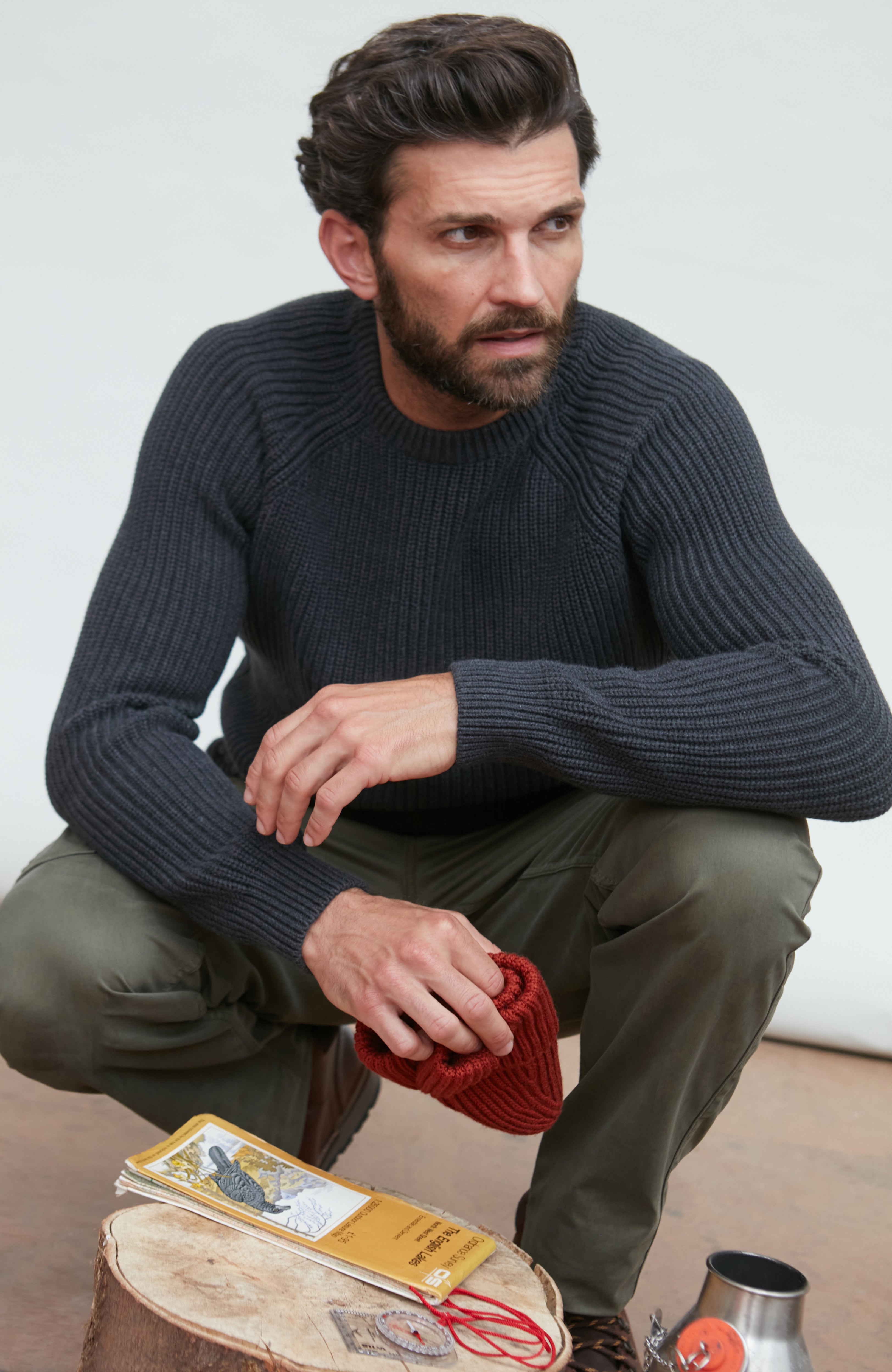Mens Heavyweight Cotton Fisherman Rib Knit Jumper