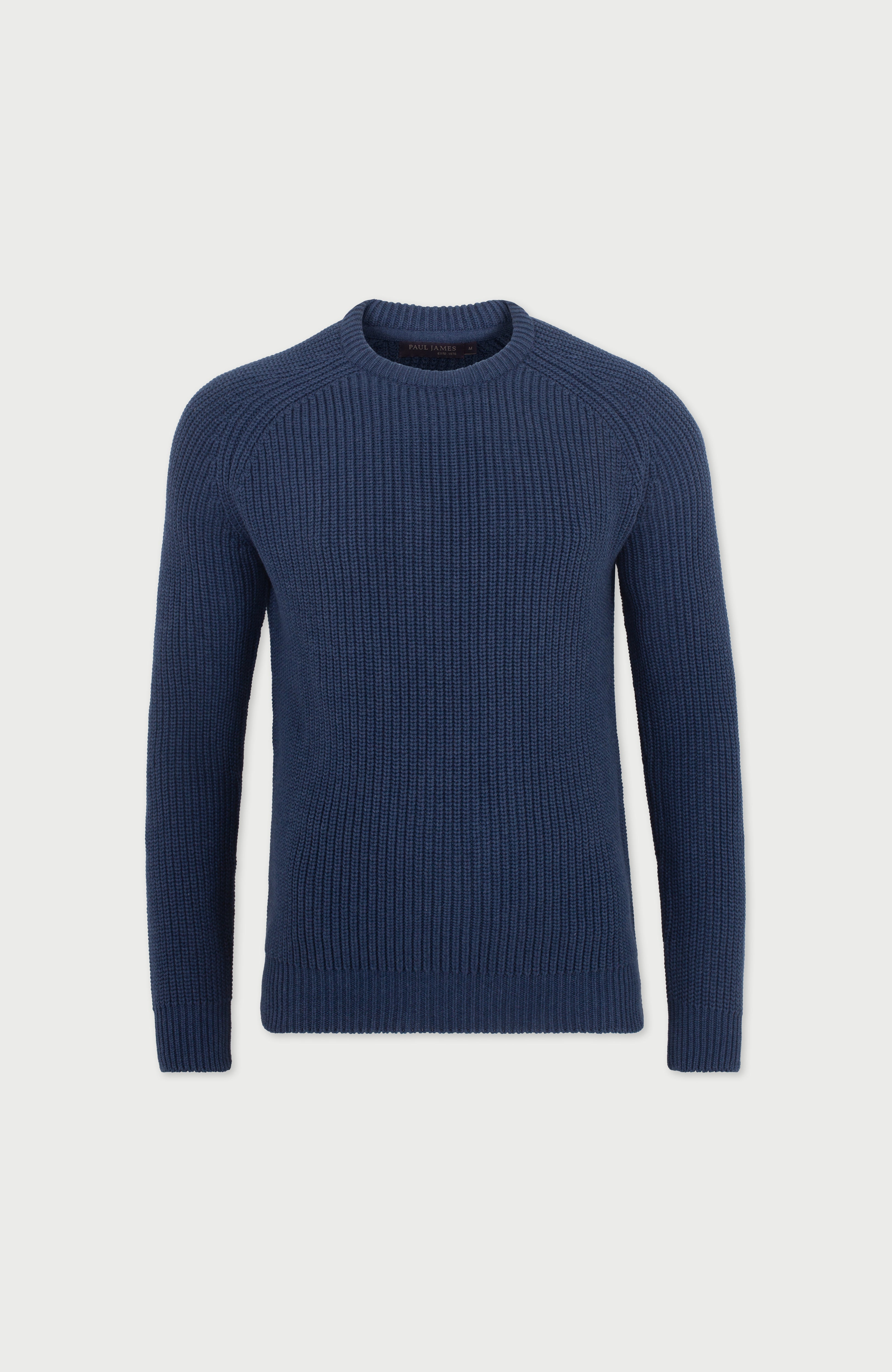 Mens Heavyweight Cotton Fisherman Rib Knit Jumper