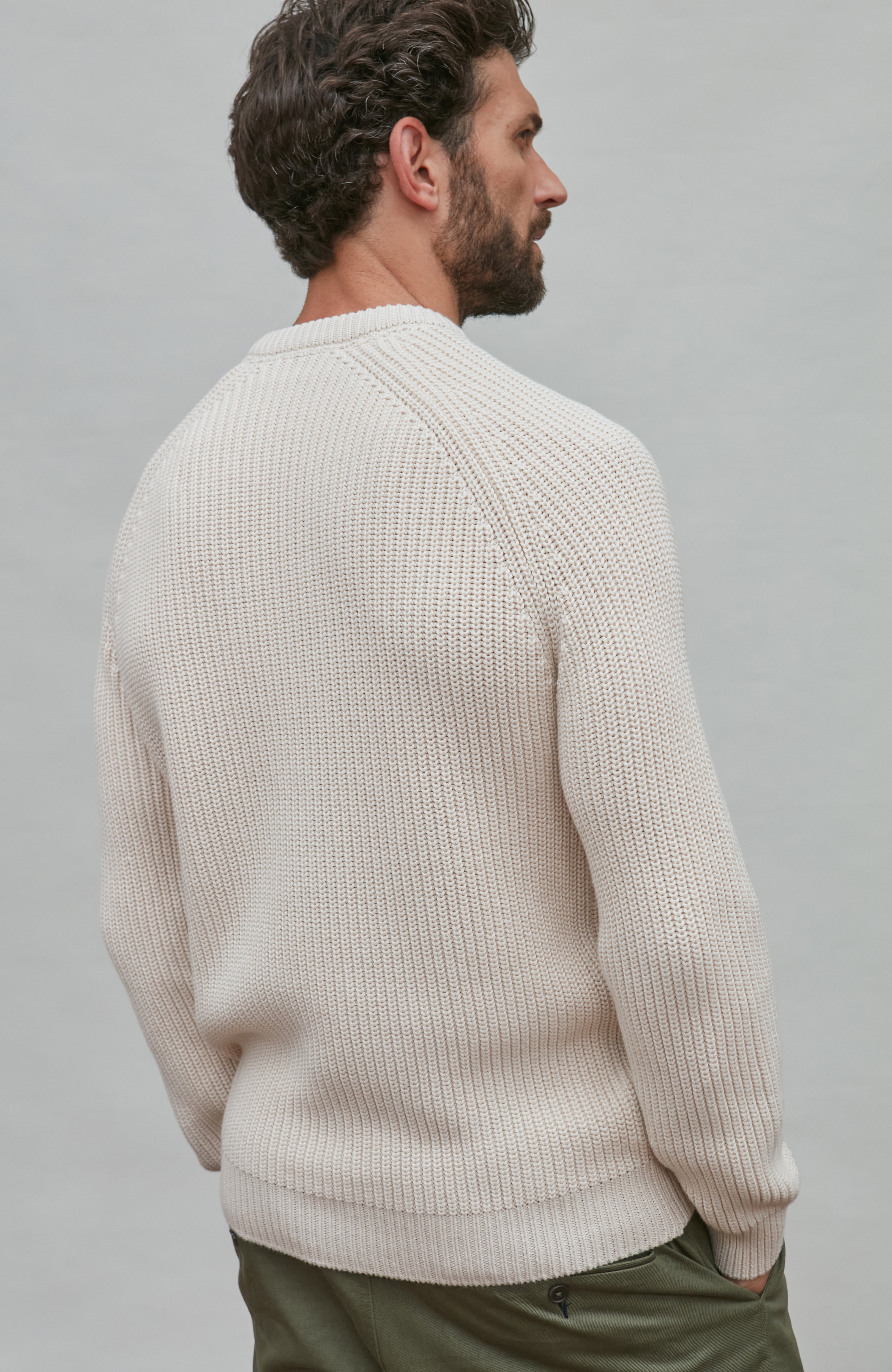 Mens Heavyweight Cotton Fisherman Rib Knit Jumper