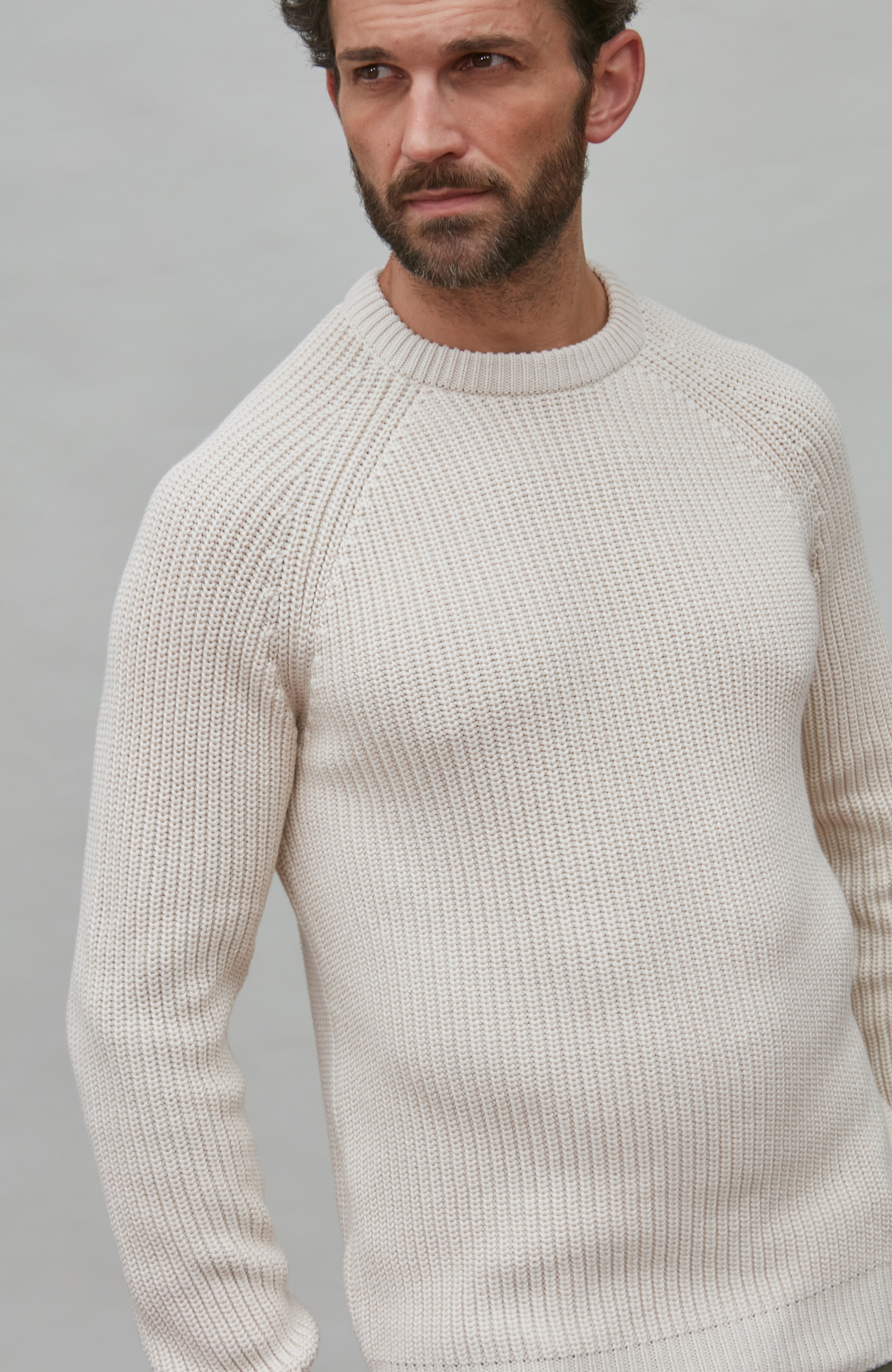 Mens Heavyweight Cotton Fisherman Rib Knit Jumper