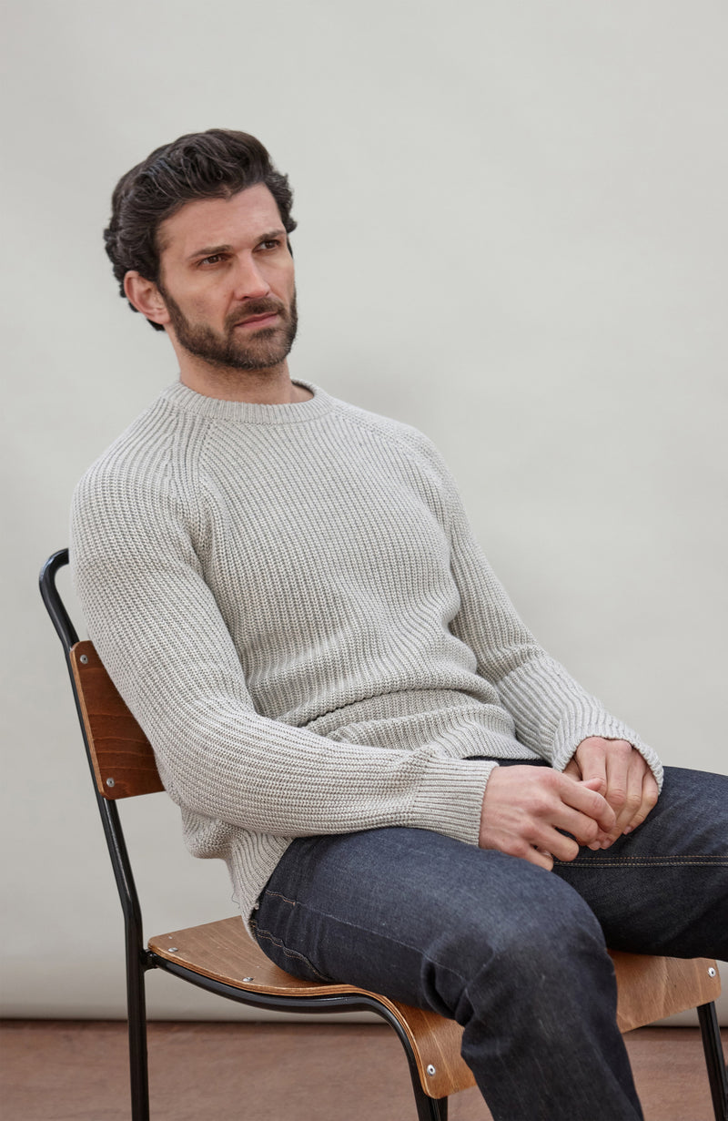 Mens Heavyweight Cotton Fisherman Rib Knit Jumper