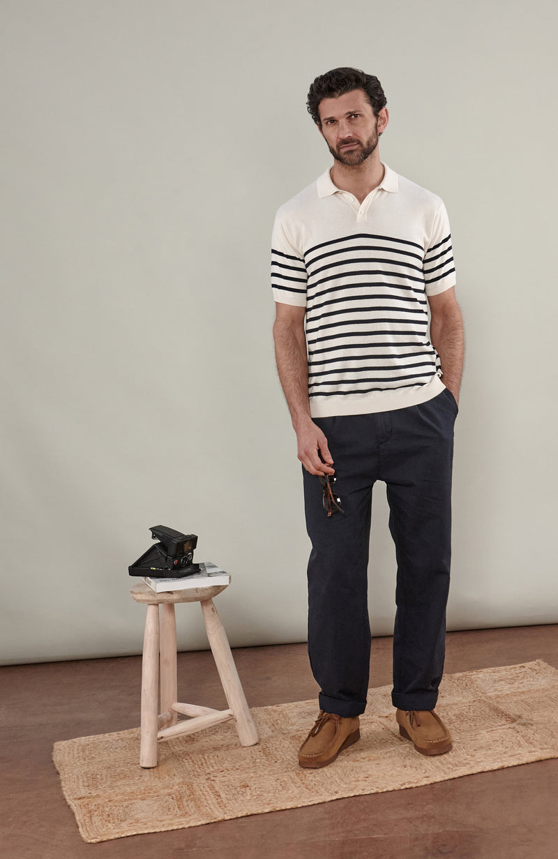 Mens Ultra Fine Cotton Breton Short Sleeve Polo Shirt