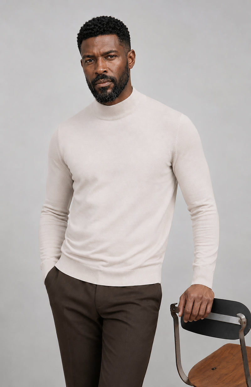 Mens Ultra Fine Cotton Mock Turtle Neck Jumper