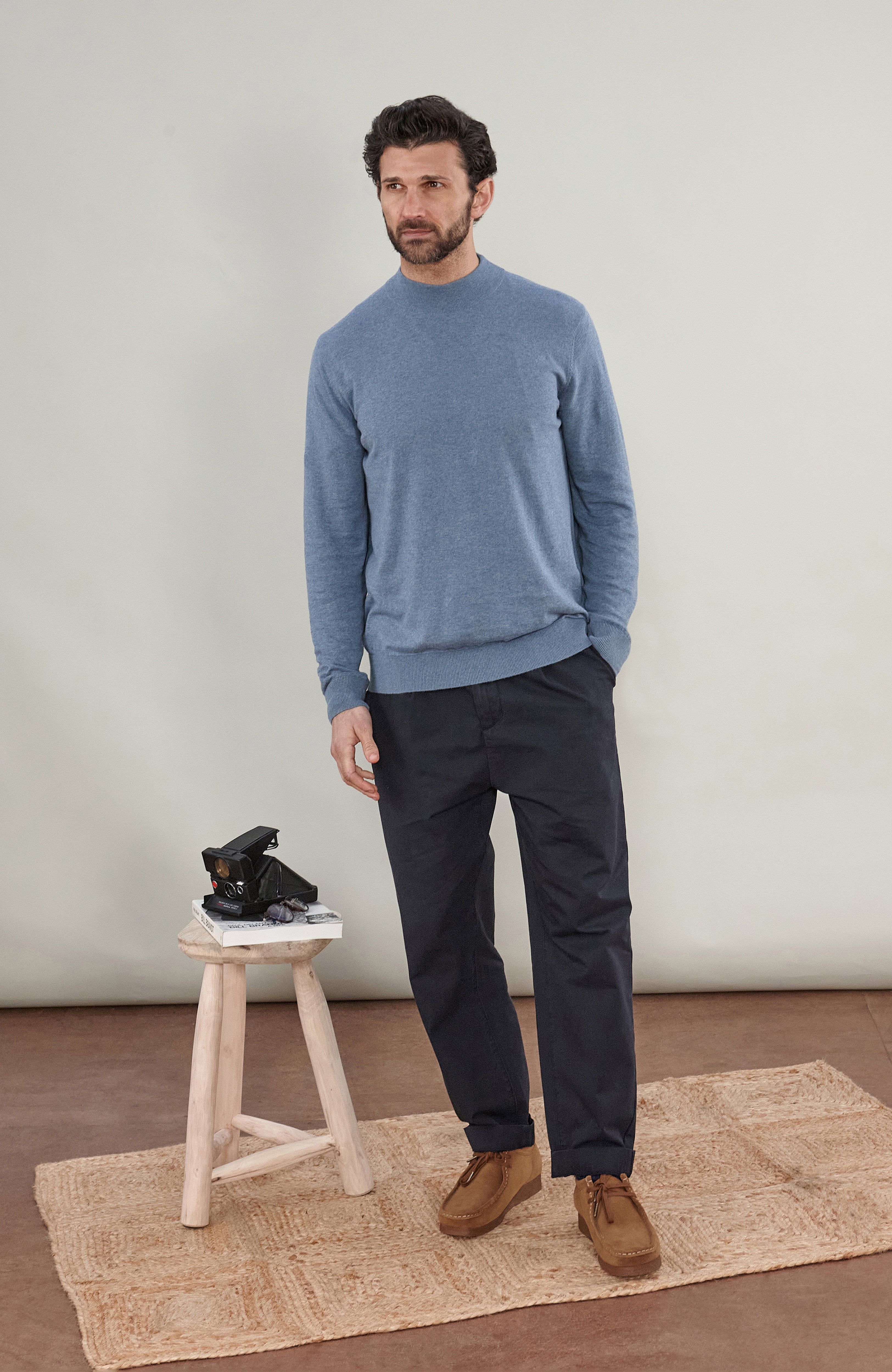 Mens Ultra Fine Cotton Mock Turtle Neck Jumper