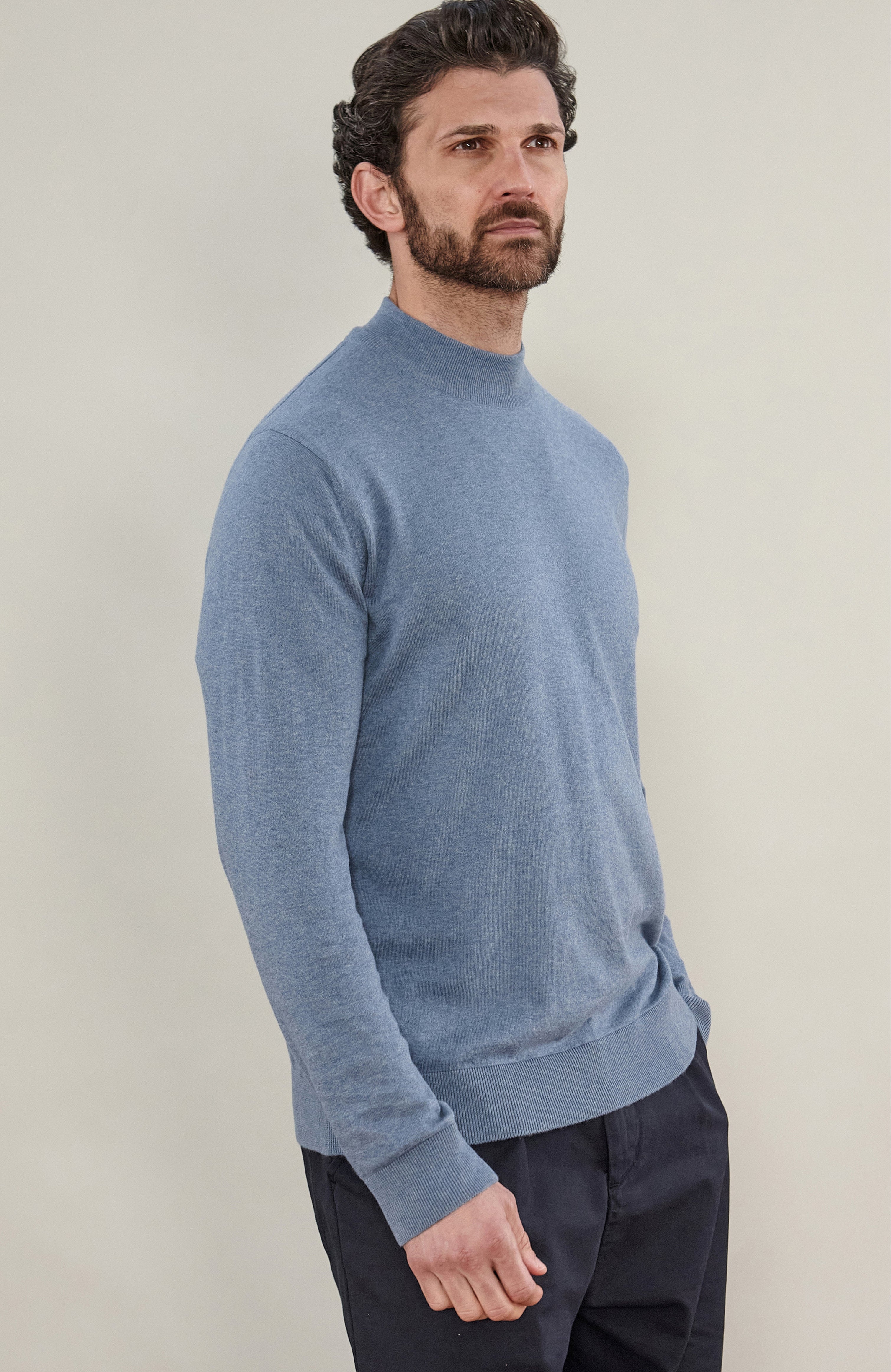 Mens Ultra Fine Cotton Mock Turtle Neck Jumper