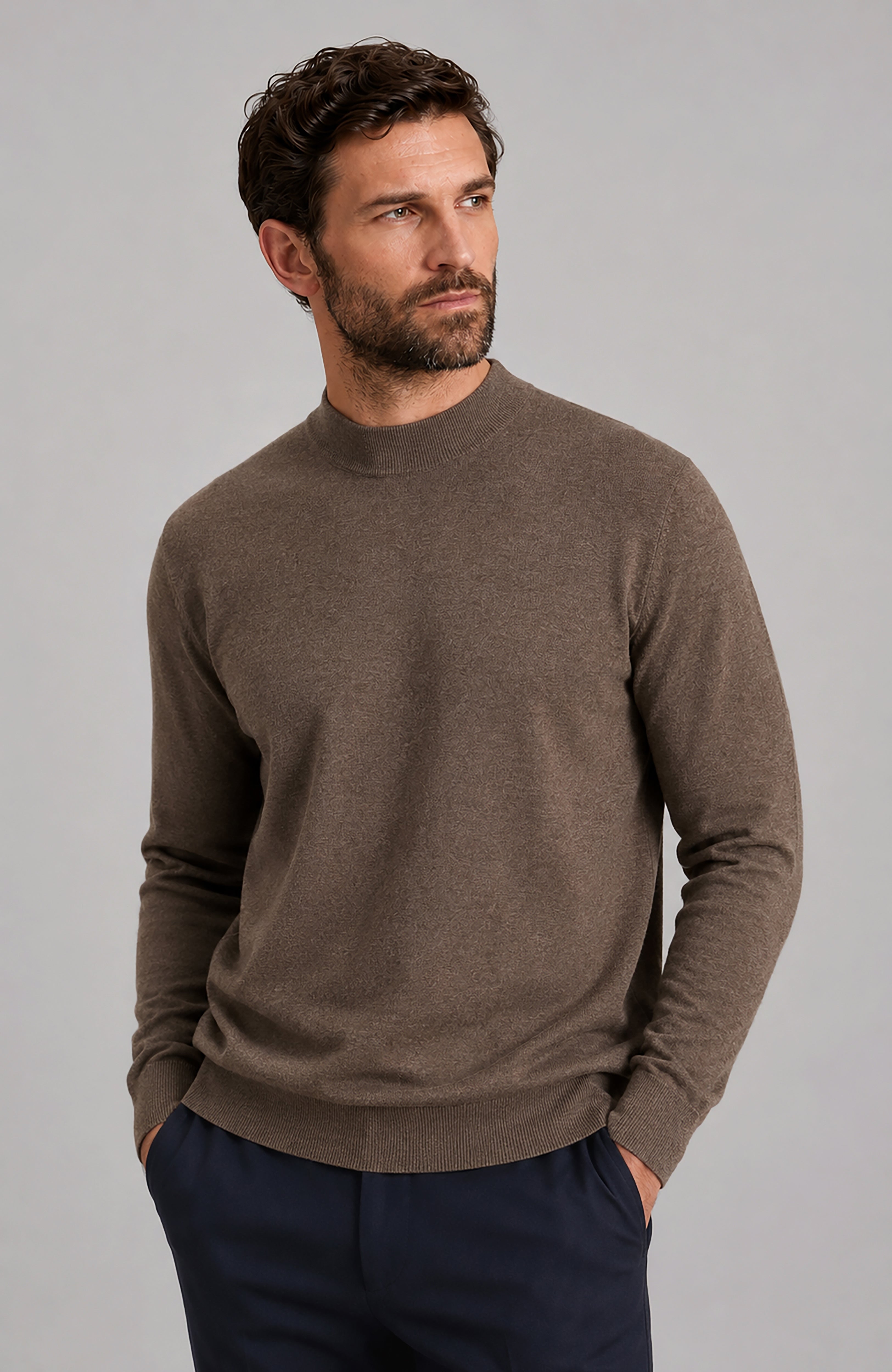 Mens Ultra Fine Cotton Mock Turtle Neck Jumper