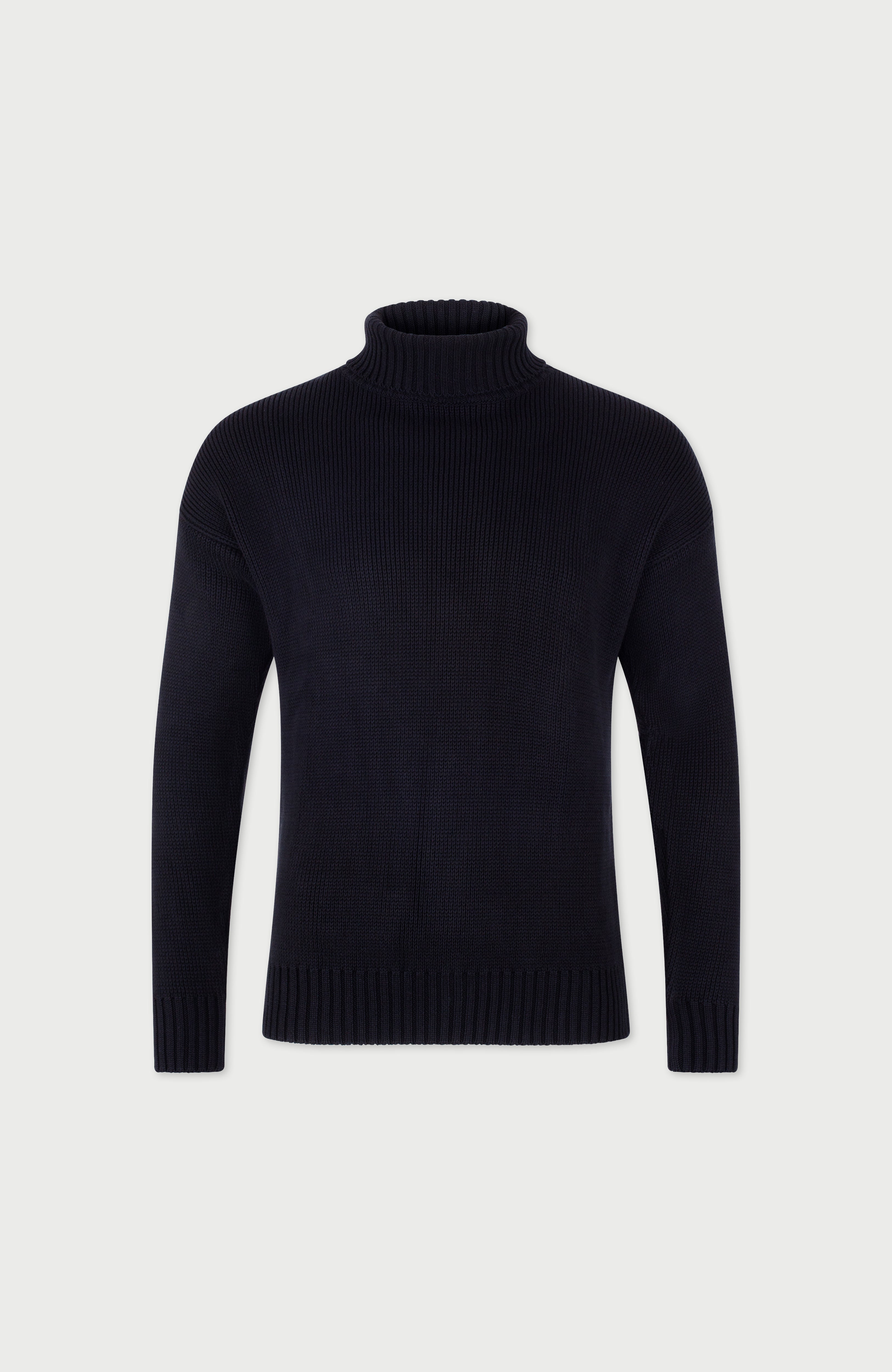 Mens Heavyweight Cotton Submariner Roll Neck Jumper