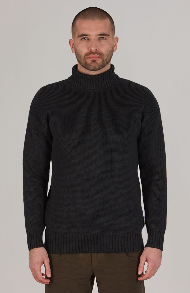 Mens Heavyweight Cotton Submariner Roll Neck Jumper