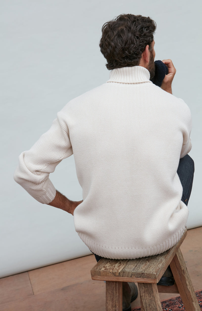 Mens Heavyweight Cotton Submariner Roll Neck Jumper