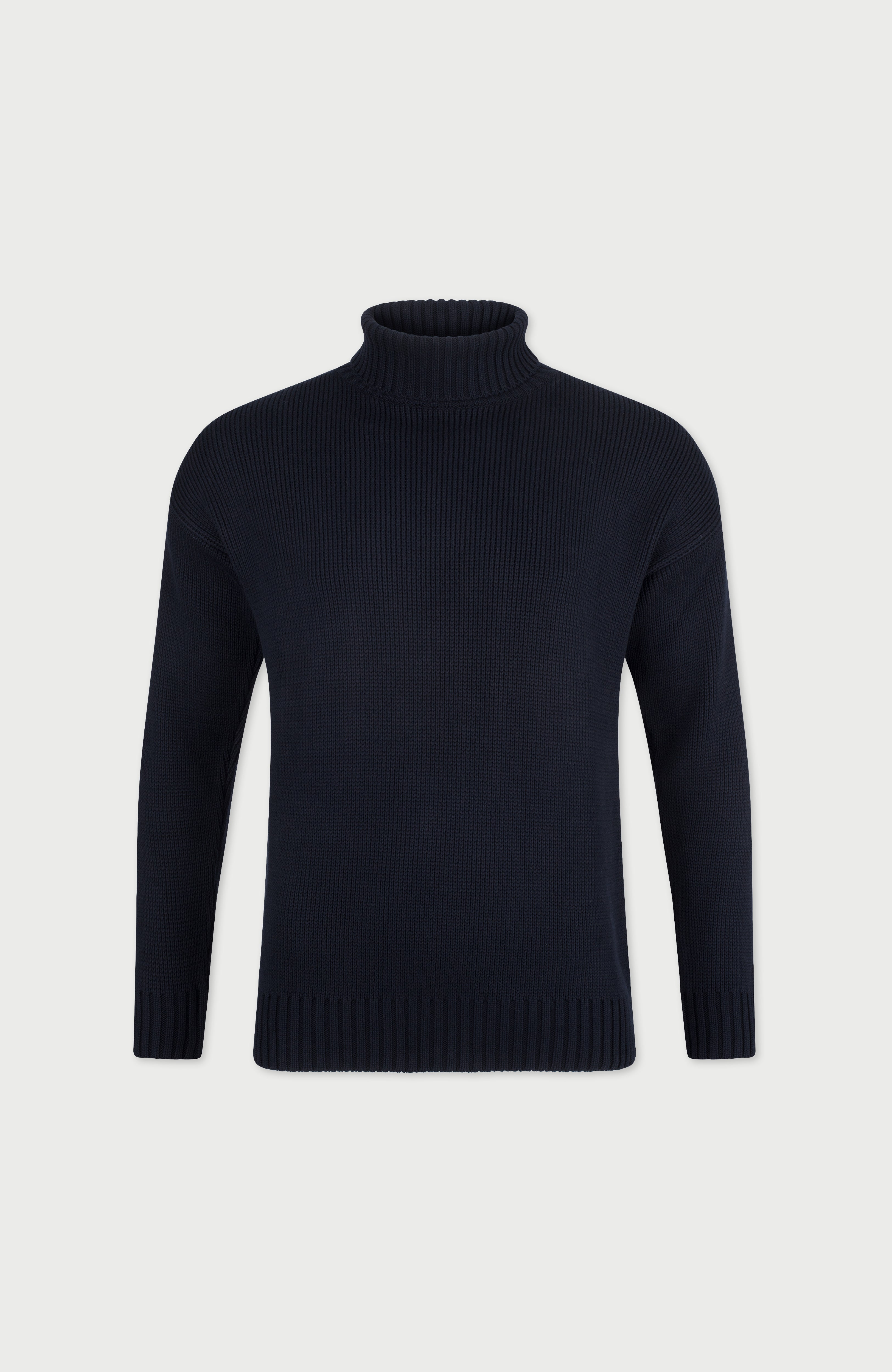 Mens Heavyweight Cotton Submariner Roll Neck Jumper