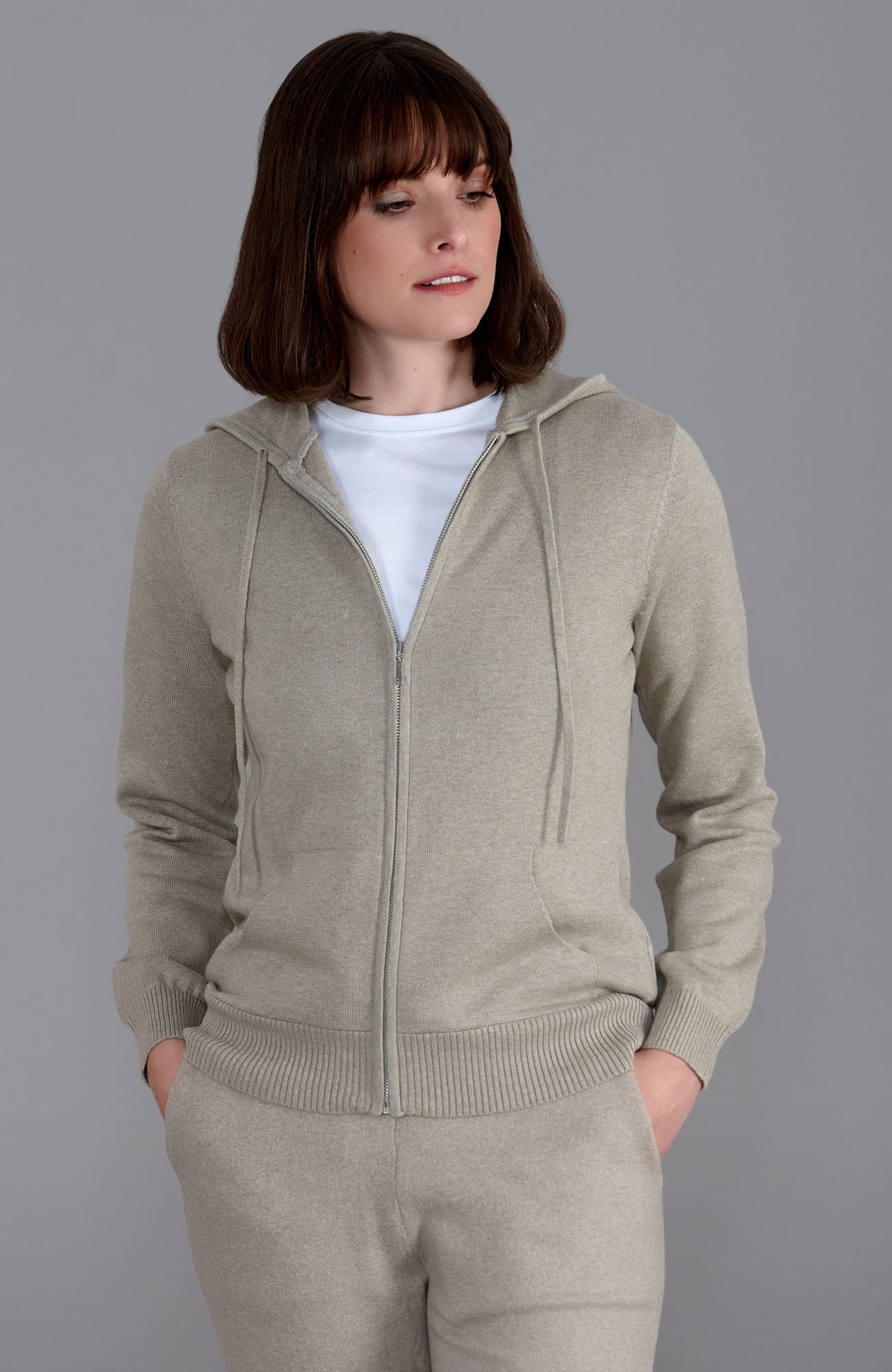 Womens Lightweight Cotton Zip Through Hoodie