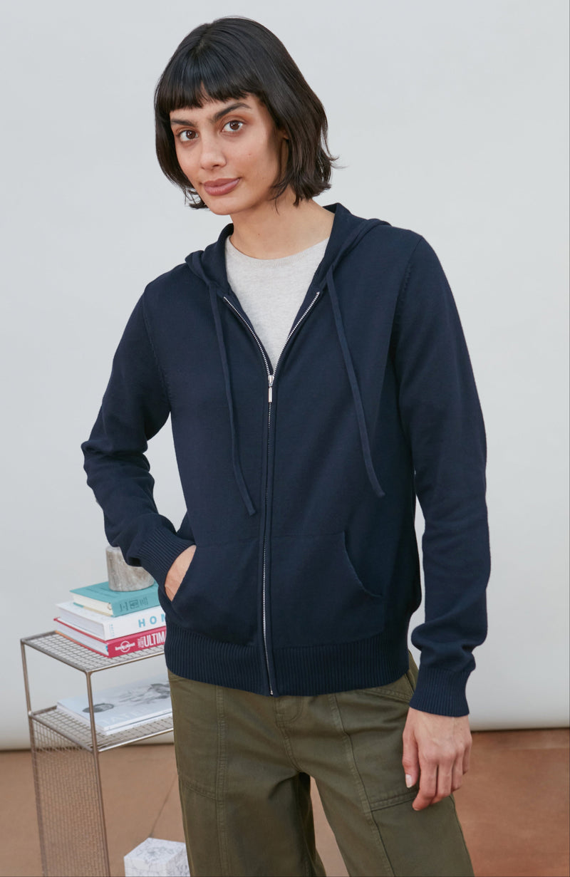 Womens Lightweight Cotton Zip Through Hoodie