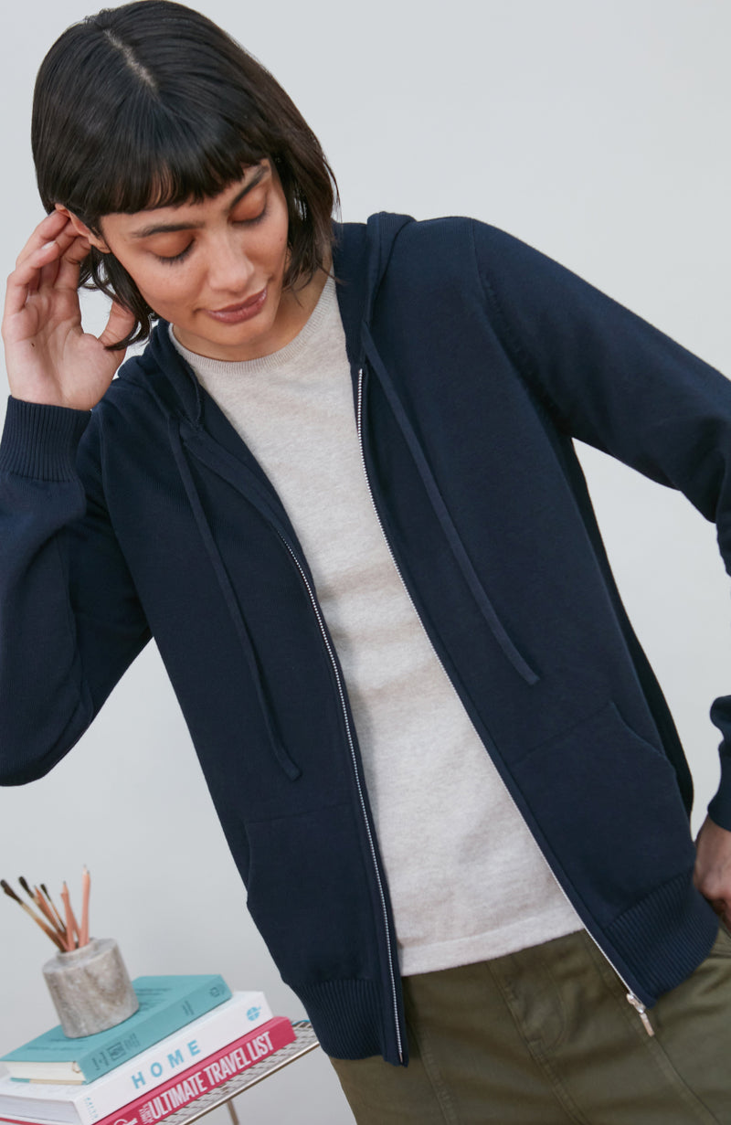 Womens Lightweight Cotton Zip Through Hoodie