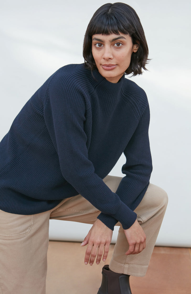 Womens Pure Cotton High Neck Raglan Jumper