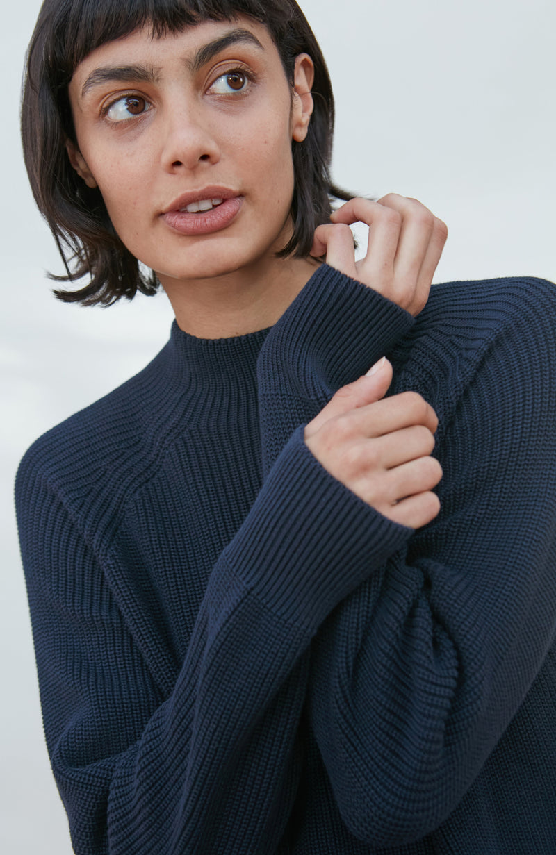 Womens Pure Cotton High Neck Raglan Jumper