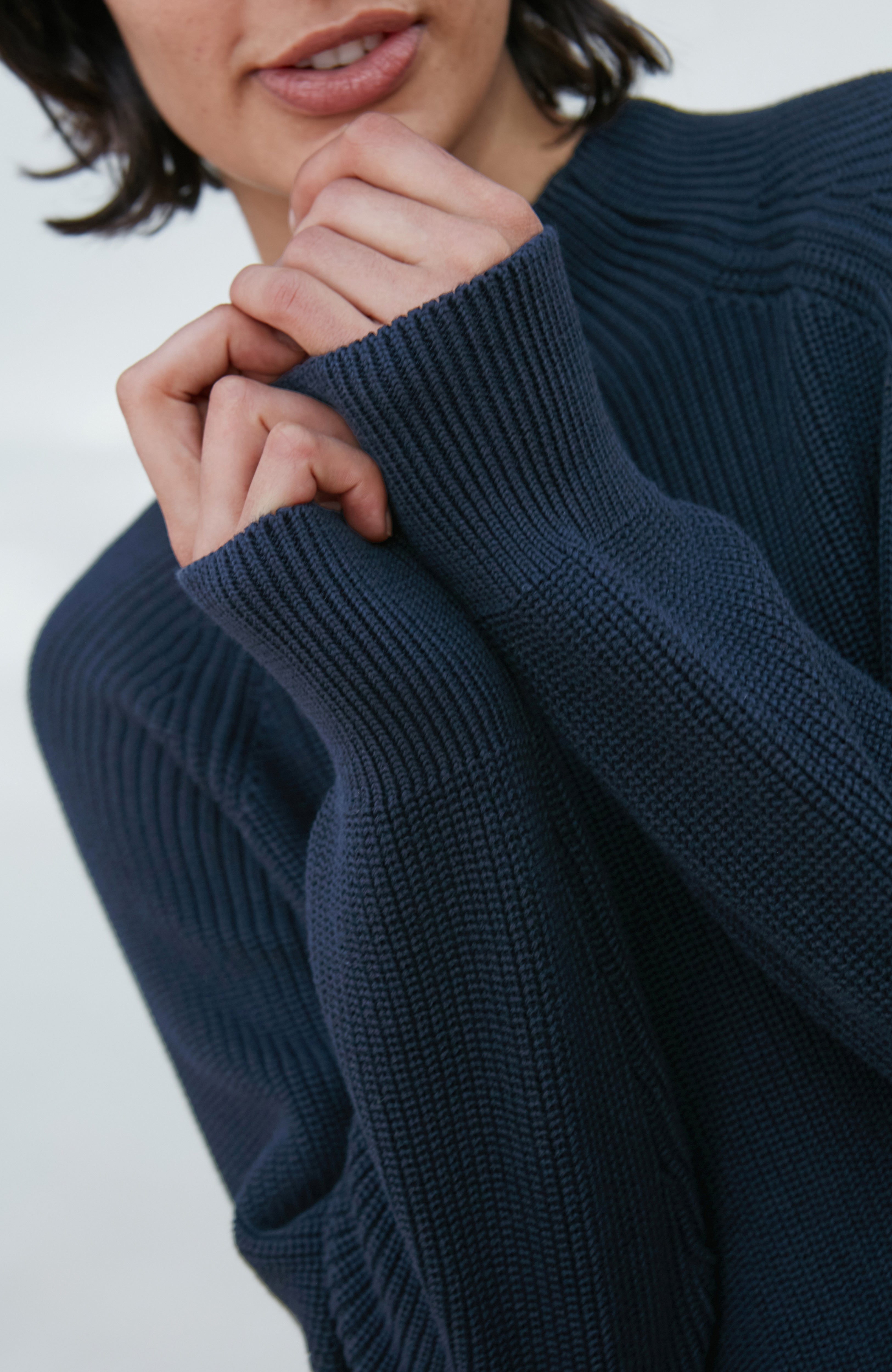 Womens Pure Cotton High Neck Raglan Jumper