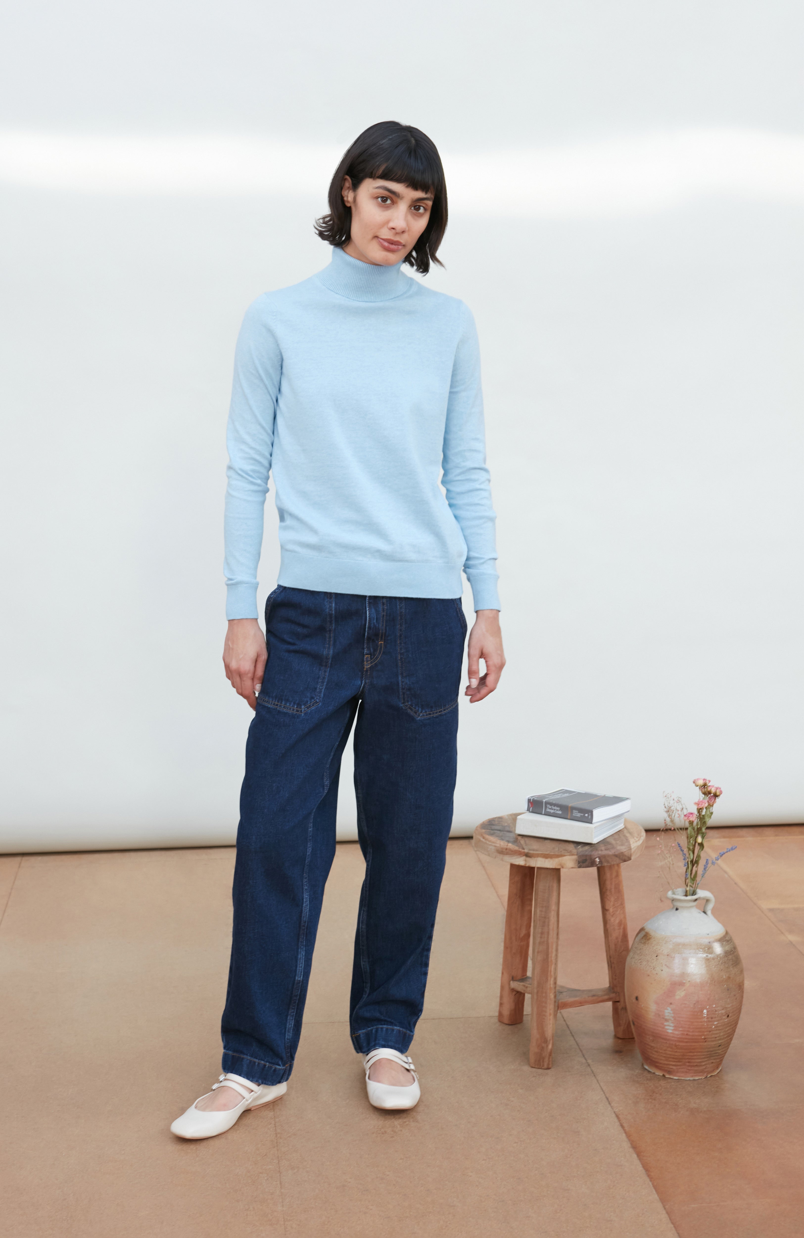 Womens Ultra Fine Cotton Roll Neck Long Sleeve Jumper