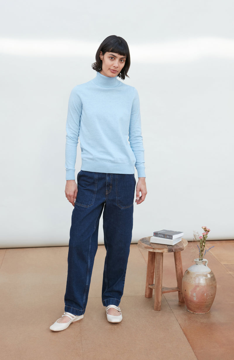 Womens Ultra Fine Cotton Roll Neck Long Sleeve Jumper