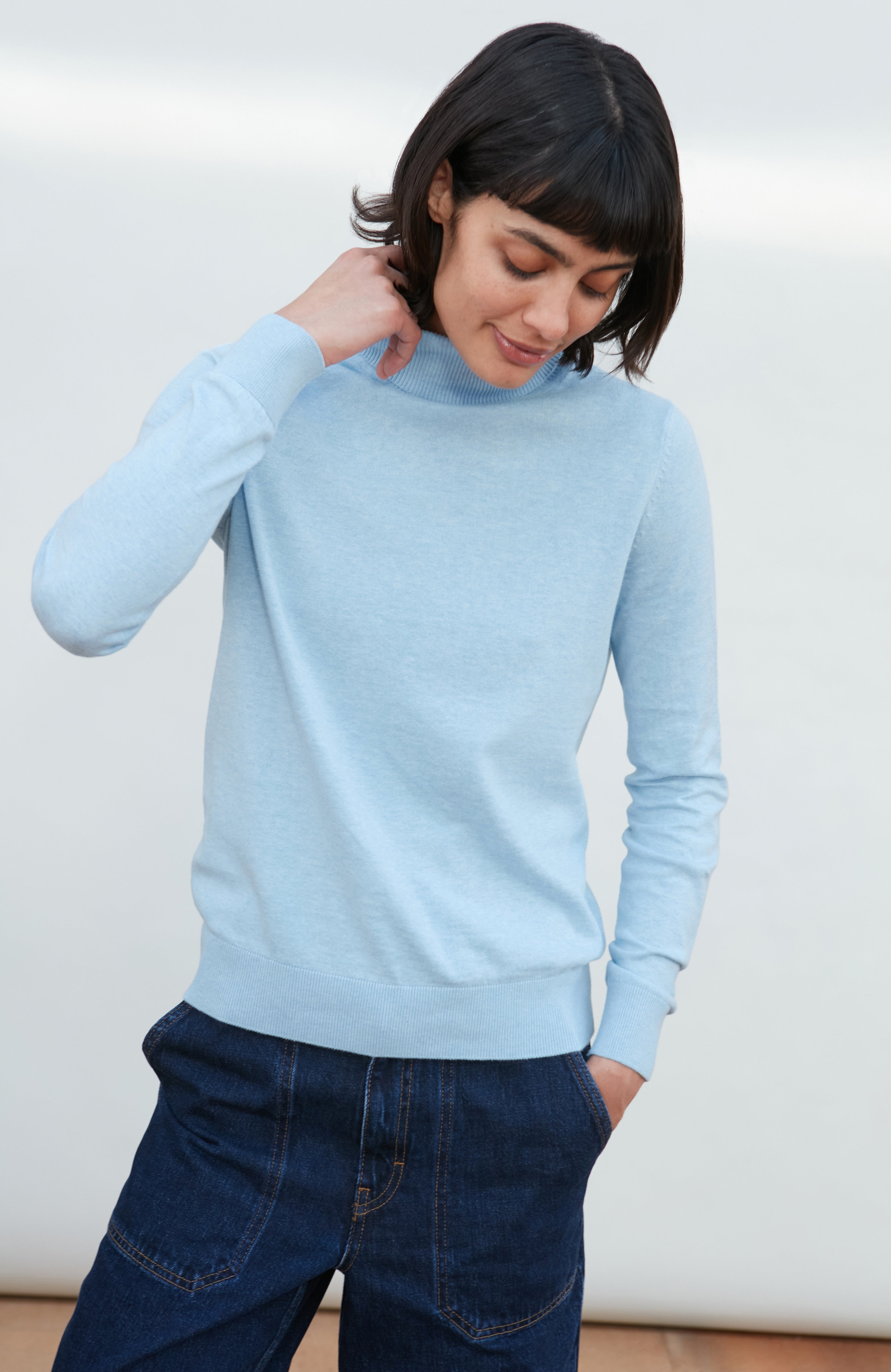 Womens Ultra Fine Cotton Roll Neck Long Sleeve Jumper