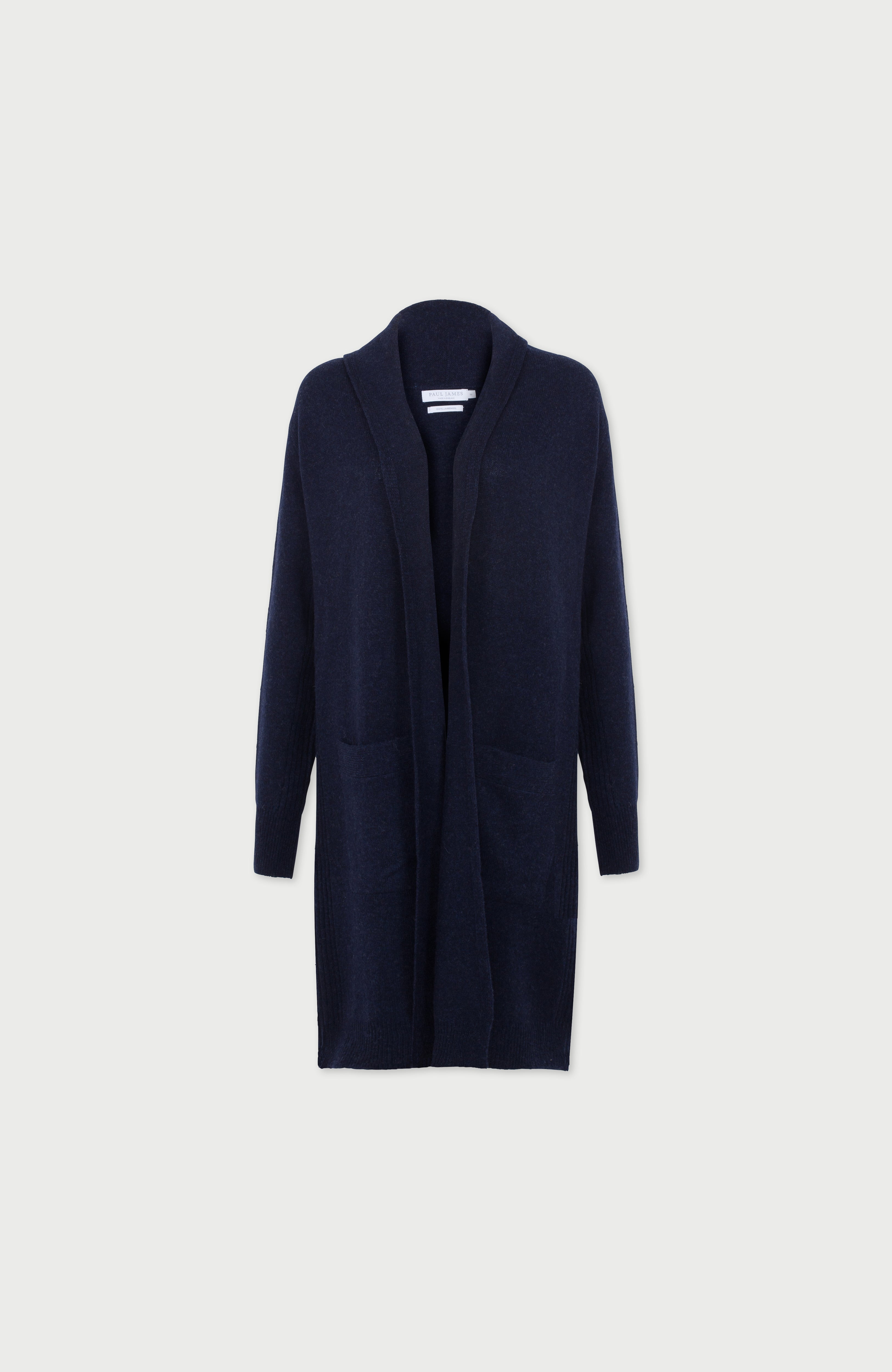 Womens Pure Lambswool Long Line Cardigan with Pockets