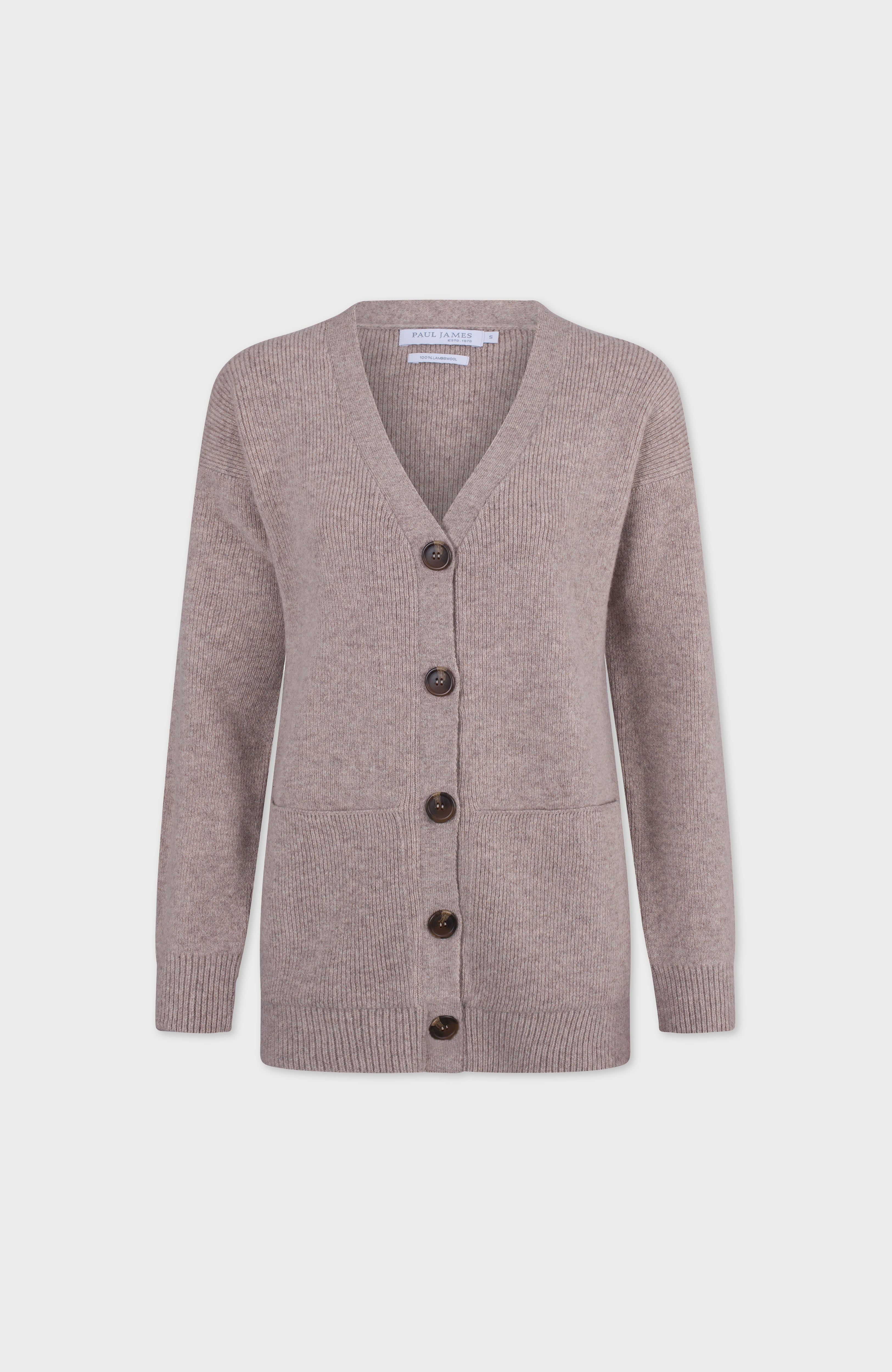 Womens Lambswool V Neck Ribbed Cardigan with Pockets