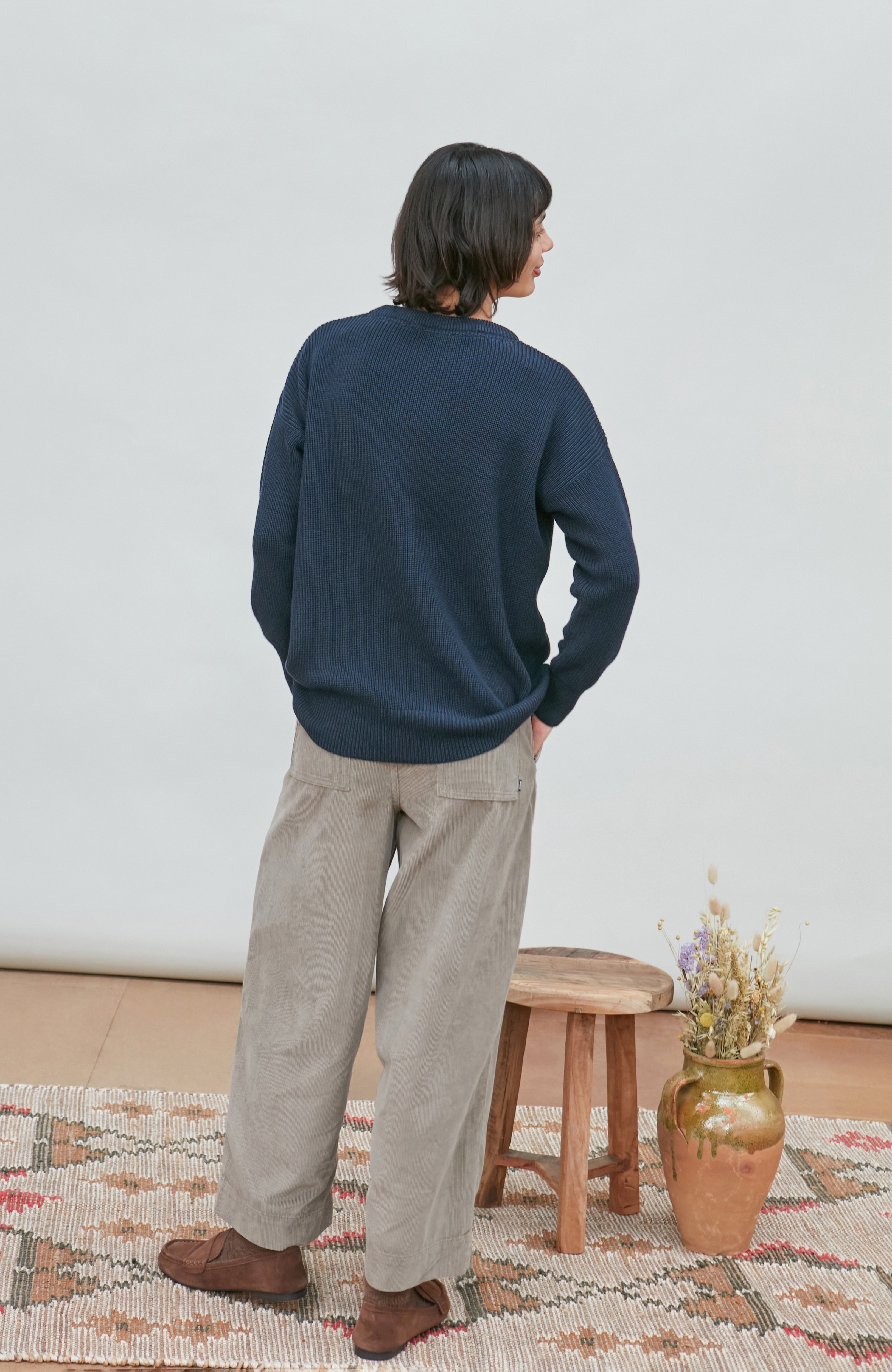 Womens Cotton Ribbed Crew Neck Jumper