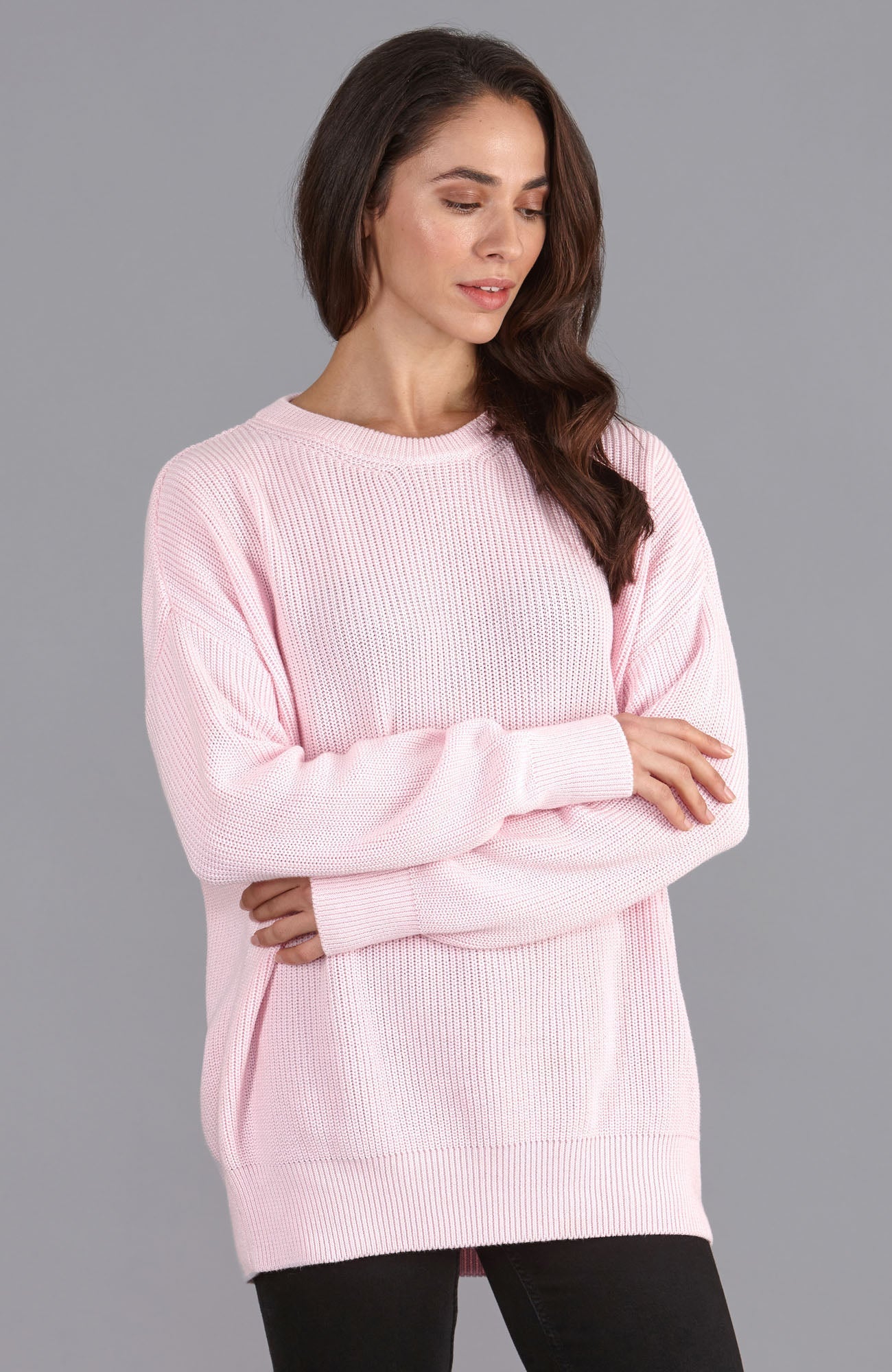 Womens Cotton Ribbed Crew Neck Jumper