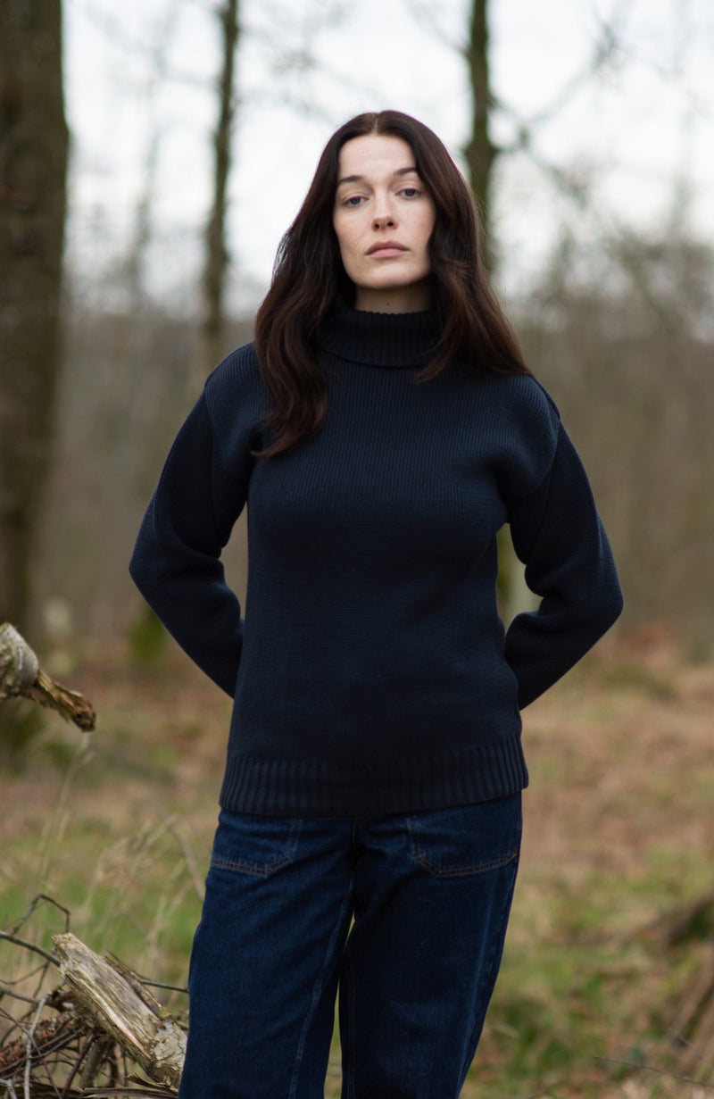 Womens Pure Cotton Heavyweight Submariner Roll Neck Jumper