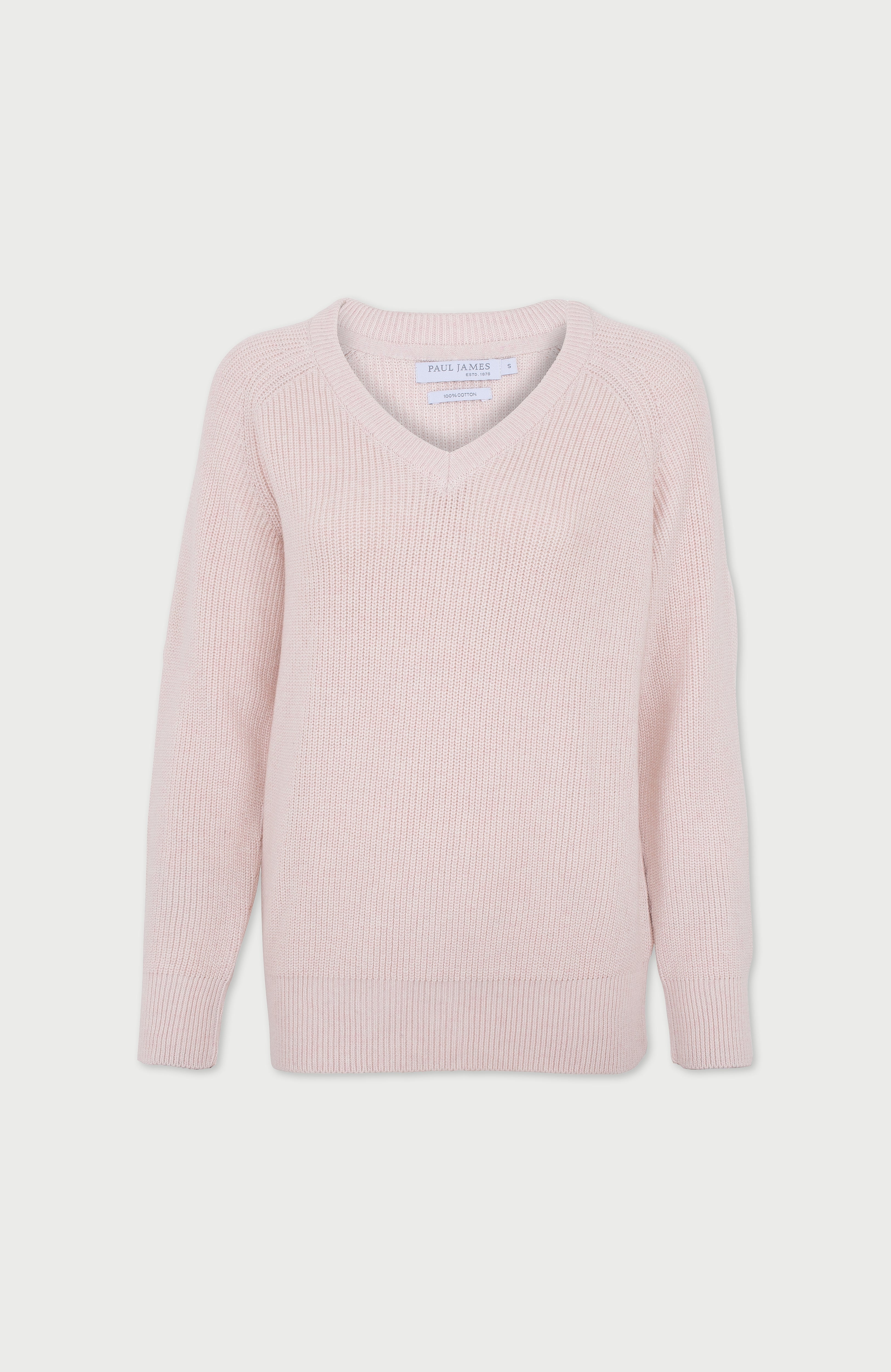 Womens Cotton Ribbed V Neck Jumper